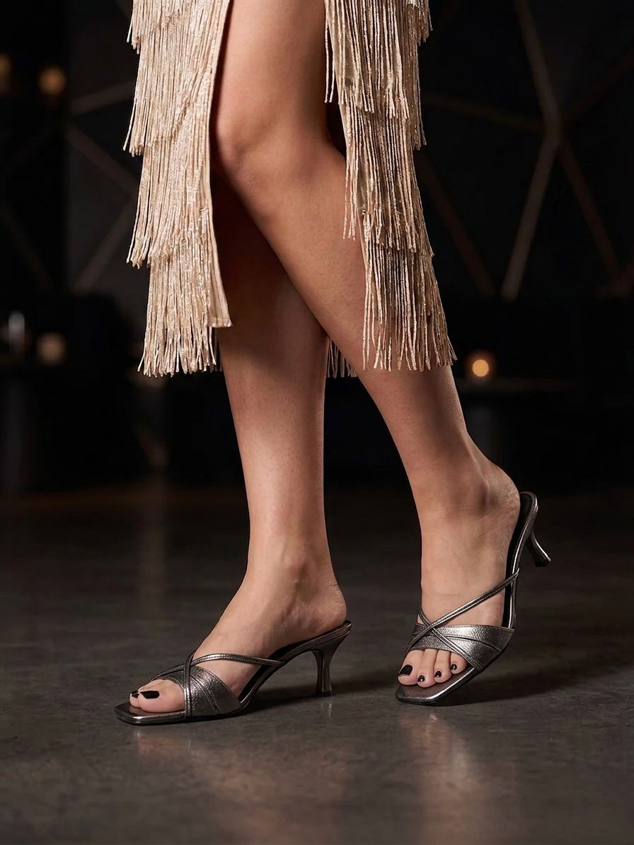 The "Aurelia" Pewter Metallic Stiletto Mule