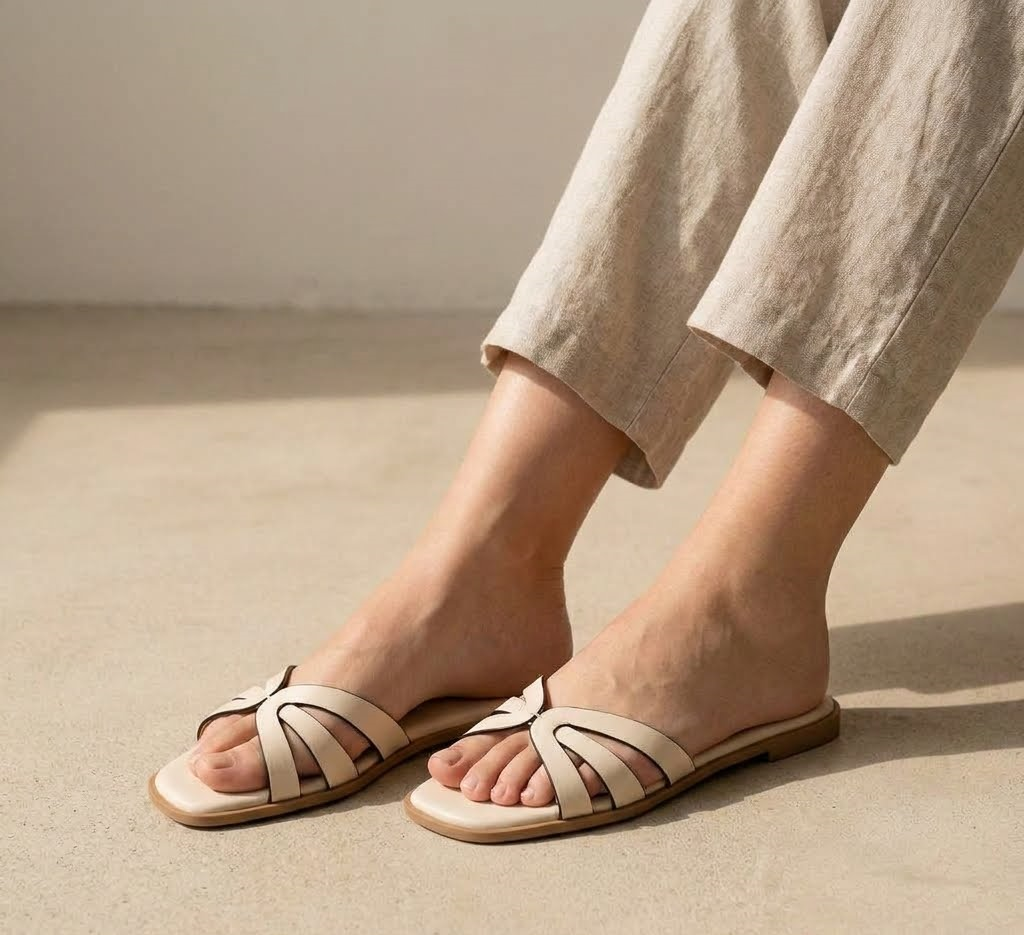 CHLLEN Ivory Cross Strap Flats