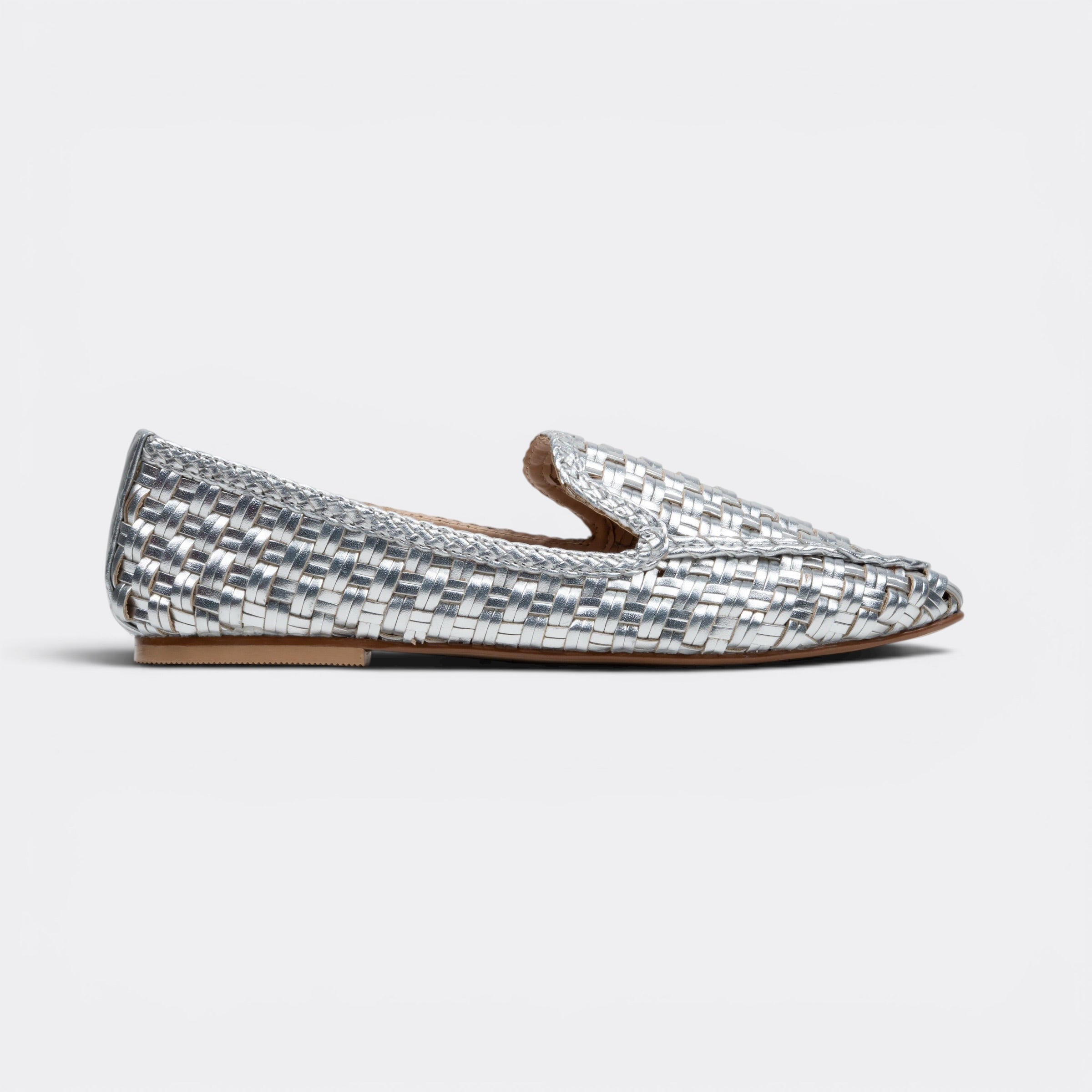 CHLLEN Celeste Woven Metallic Loafer Flats – Silver