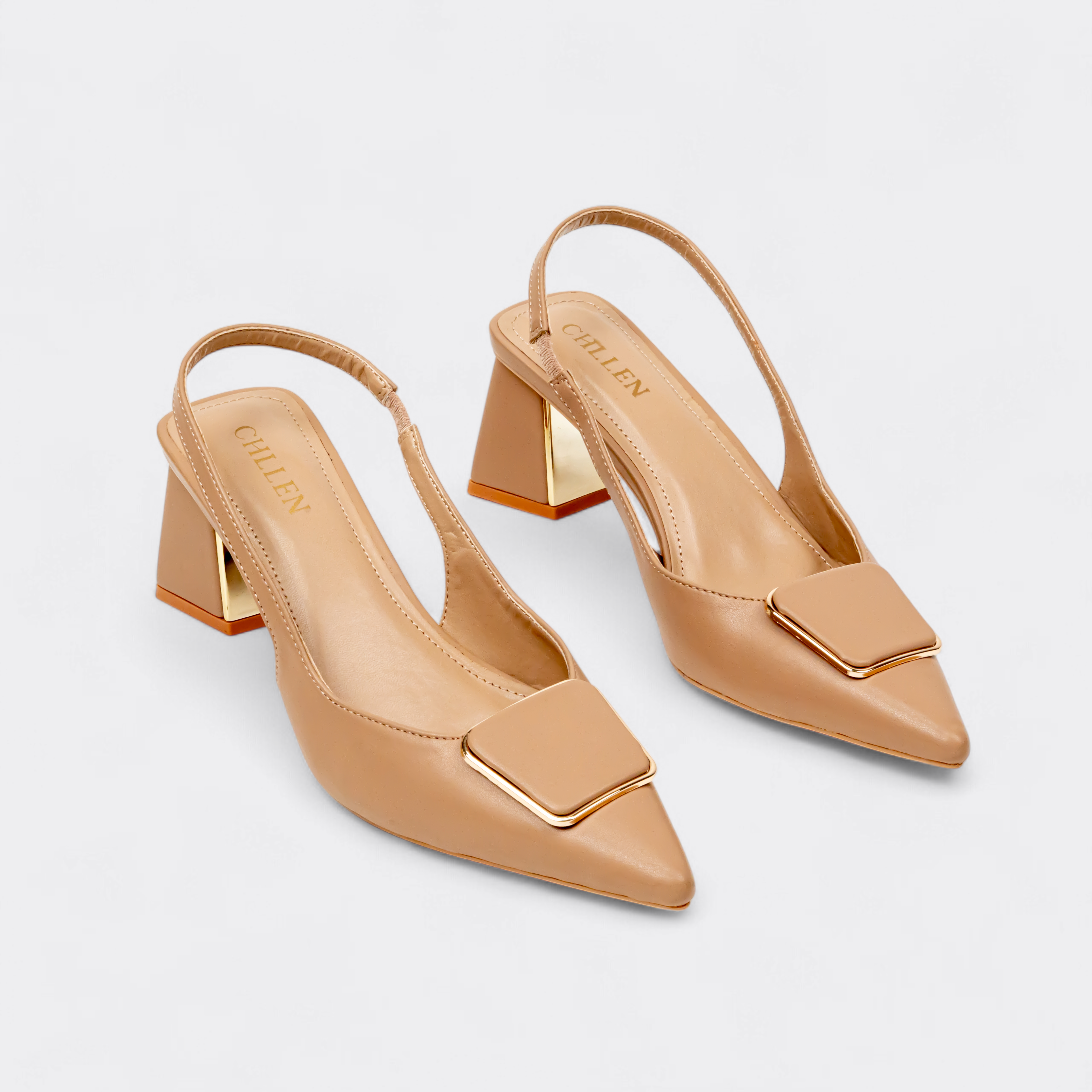 CHLLEN Nude Elegance Slingback Mule Flats