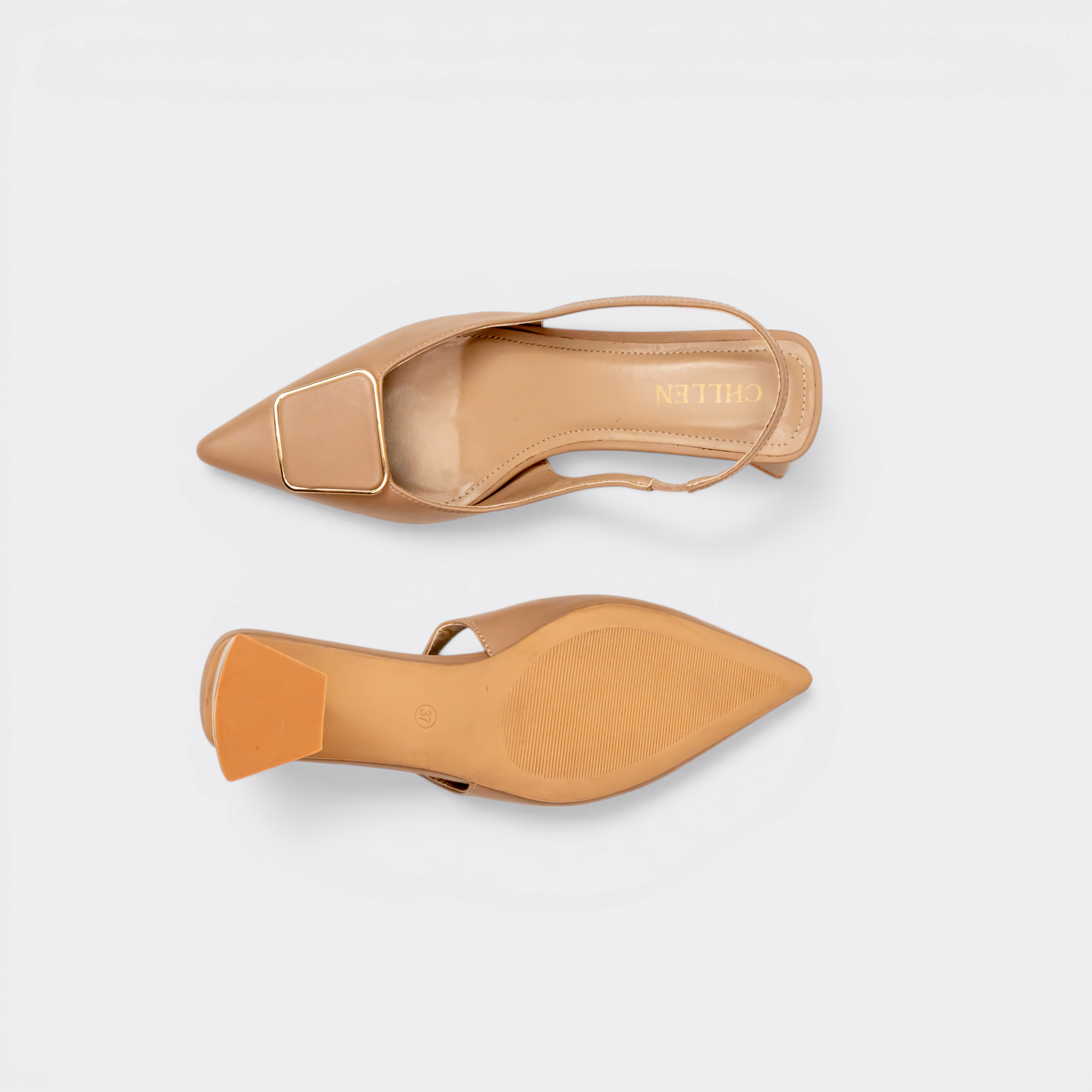CHLLEN Nude Elegance Slingback Mule Flats