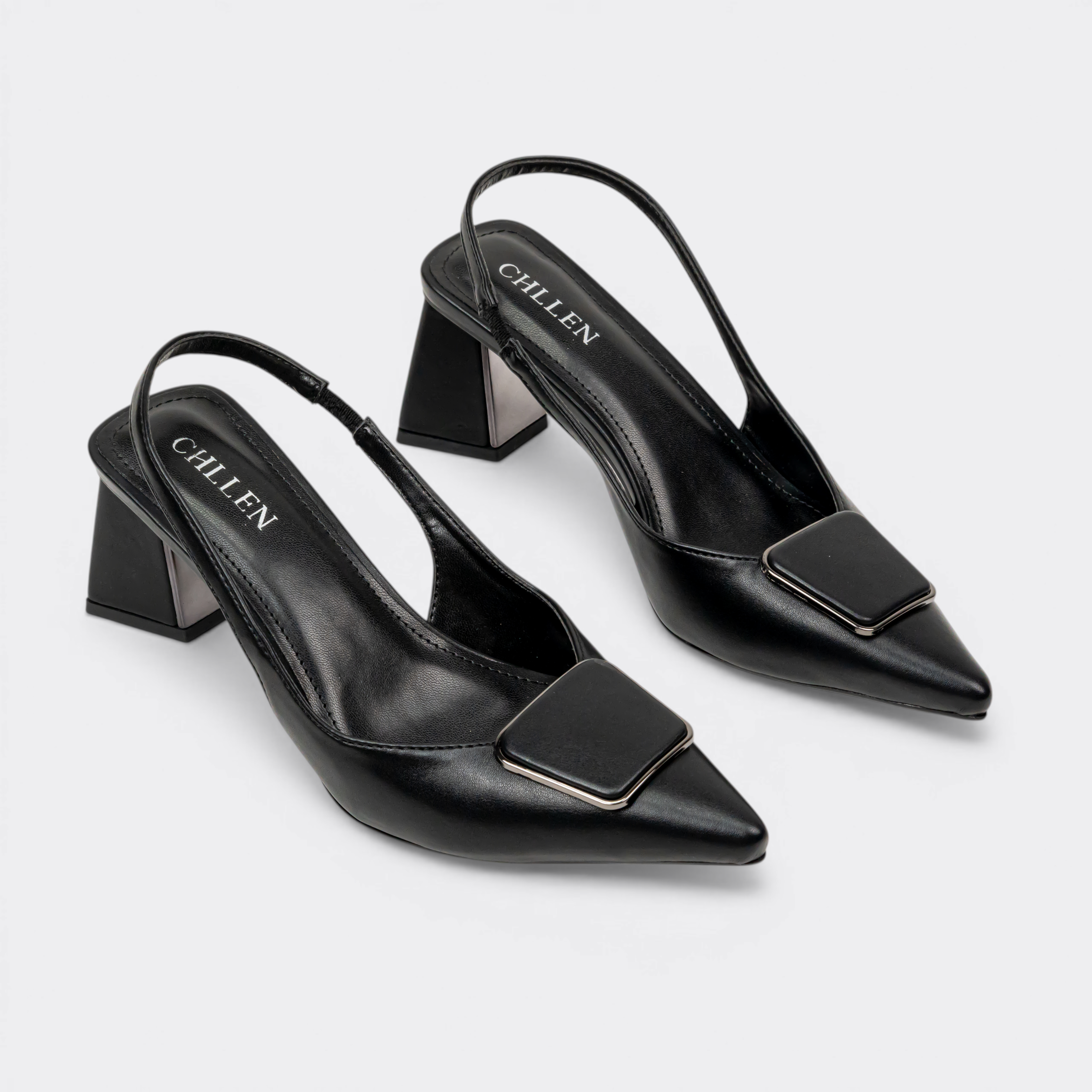 CHLLEN Noir Elegance Slingback Mule Flats