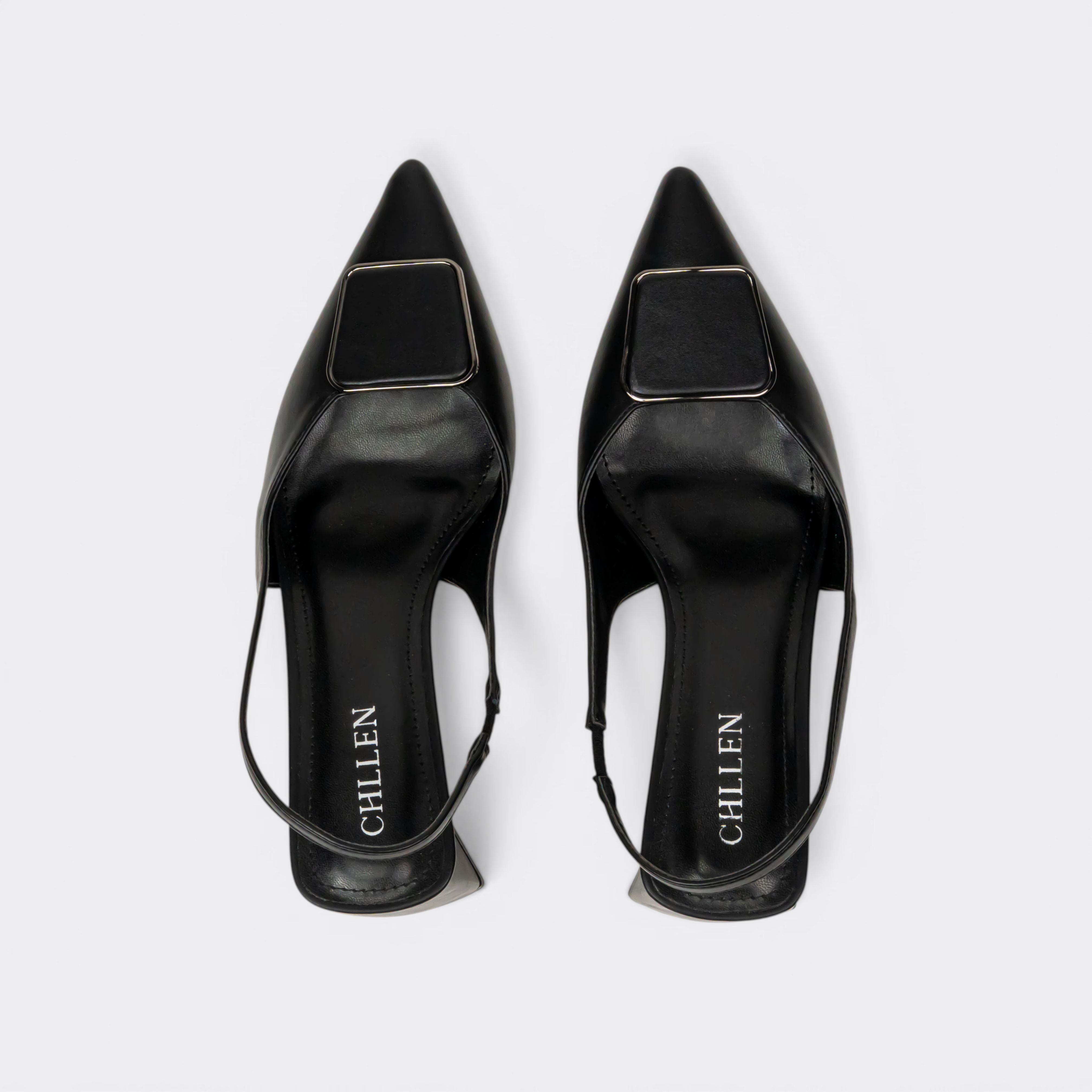 CHLLEN Noir Elegance Slingback Mule Flats