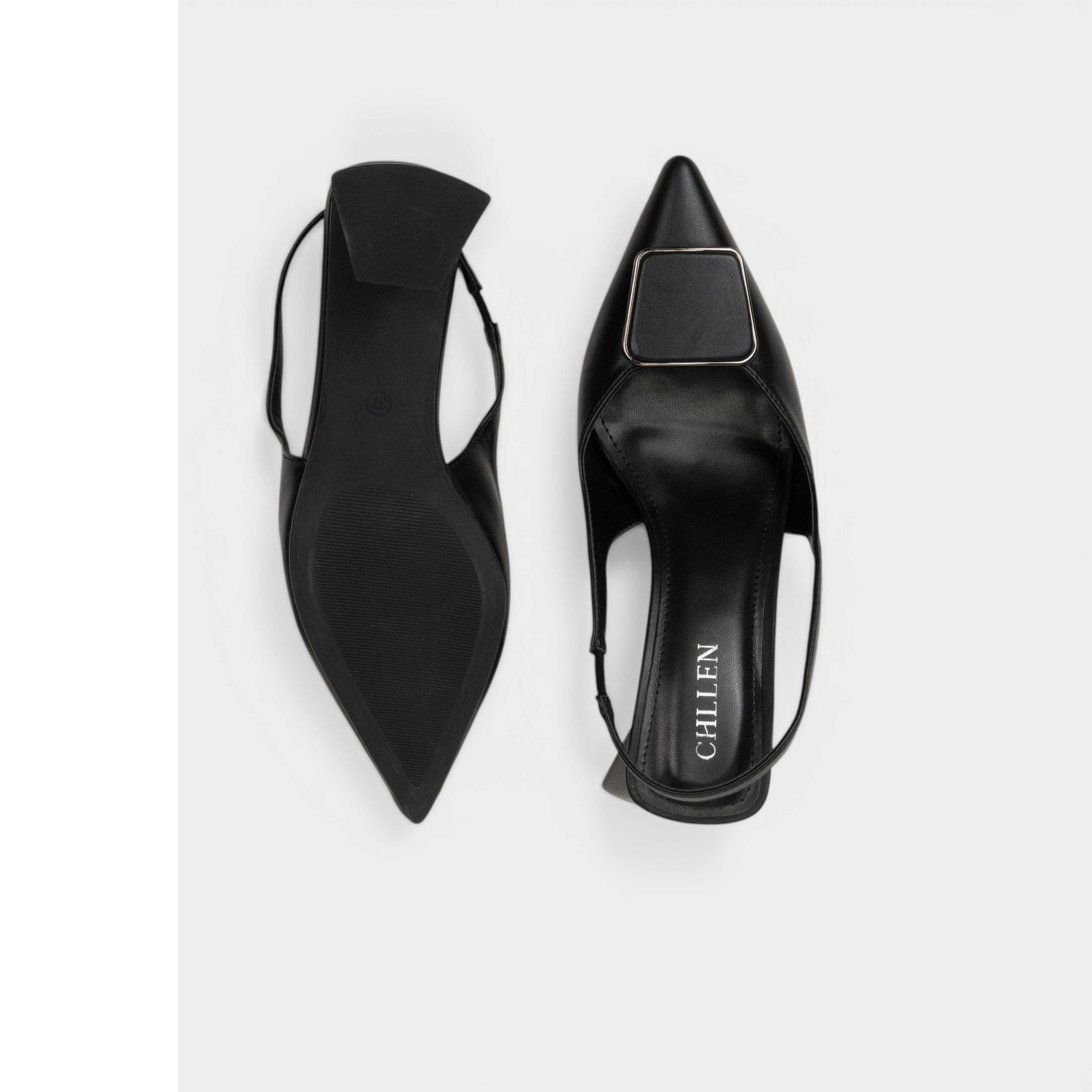 CHLLEN Noir Elegance Slingback Mule Flats