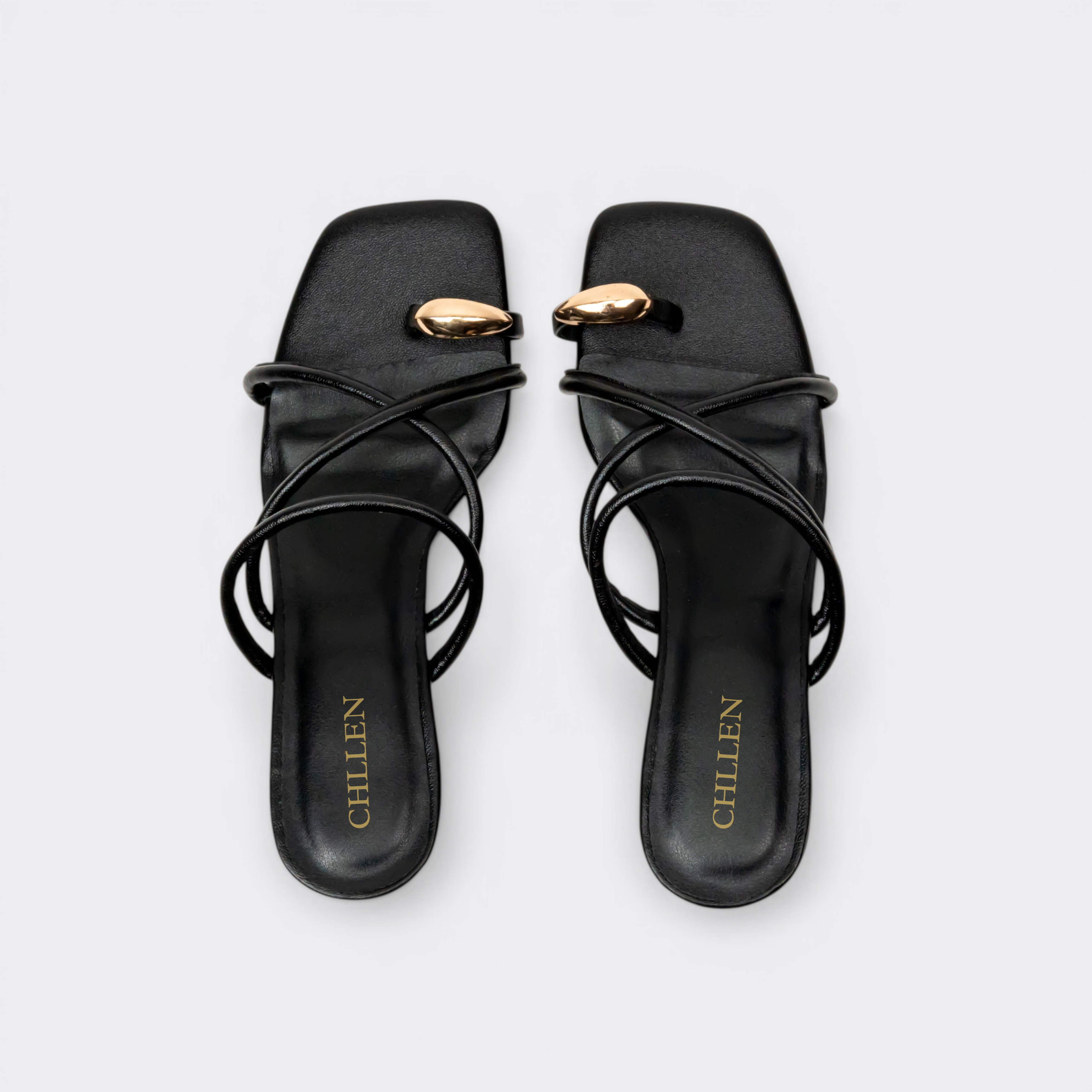 CHLLEN Noir Twist Strap Sandals
