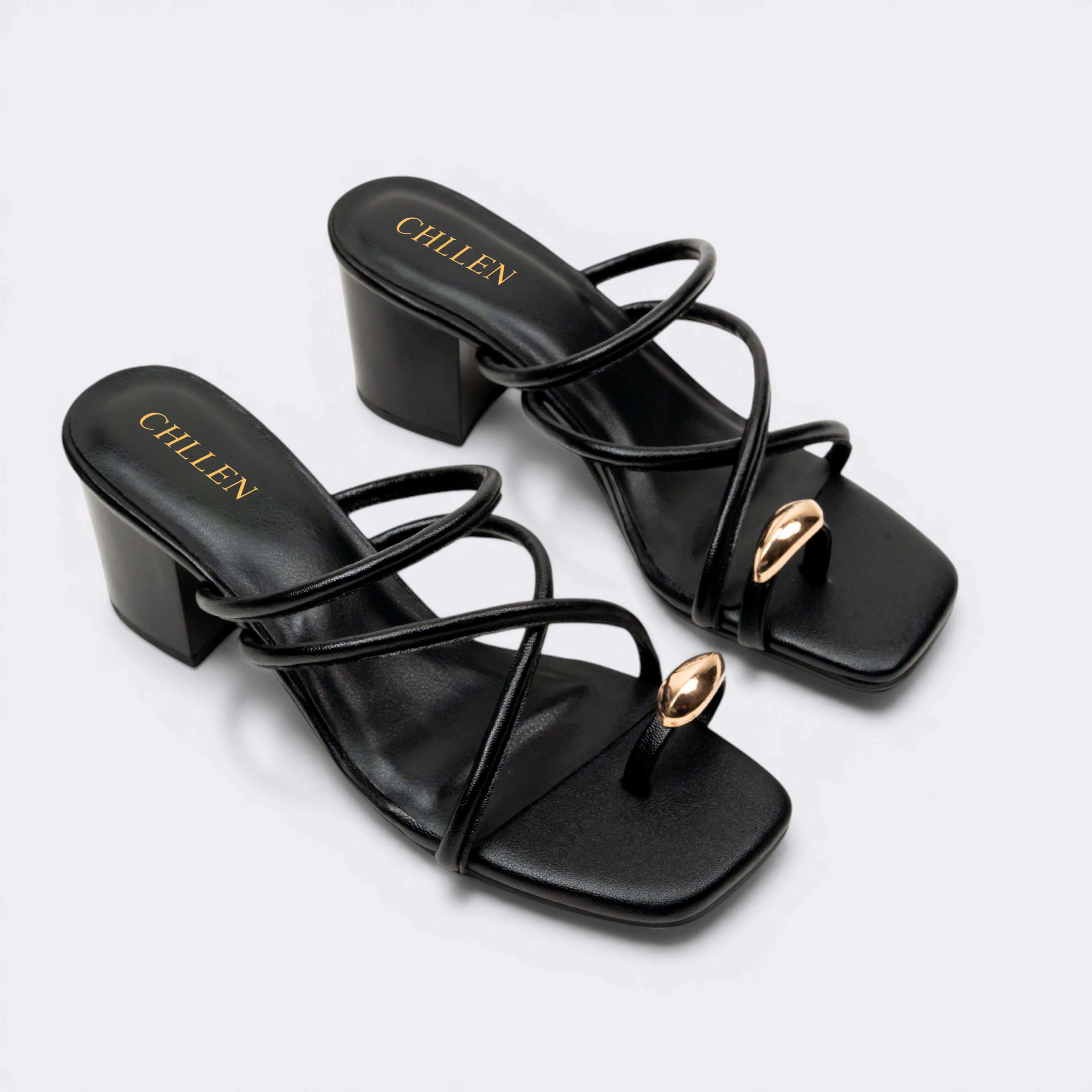 CHLLEN Noir Twist Strap Sandals