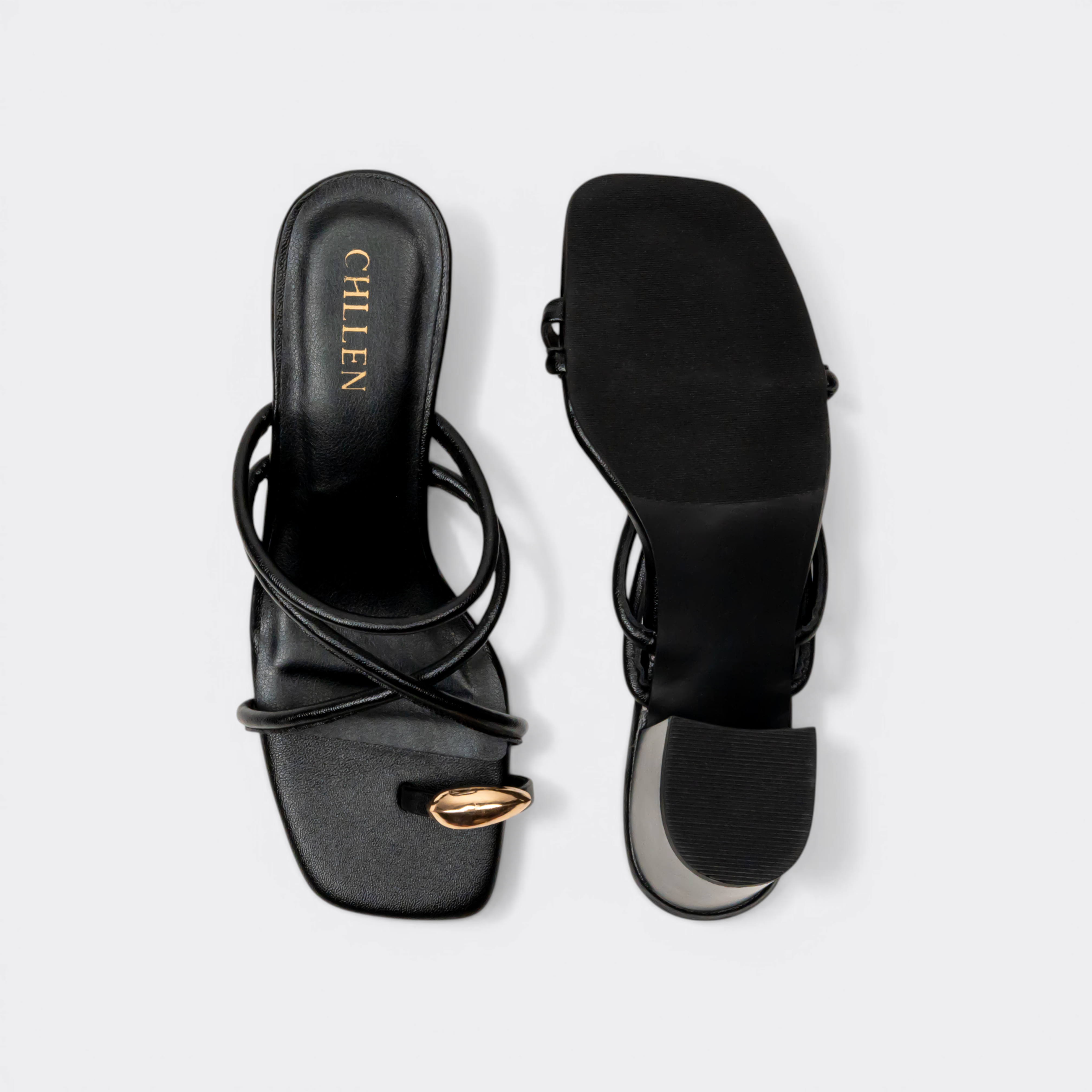 CHLLEN Noir Twist Strap Sandals