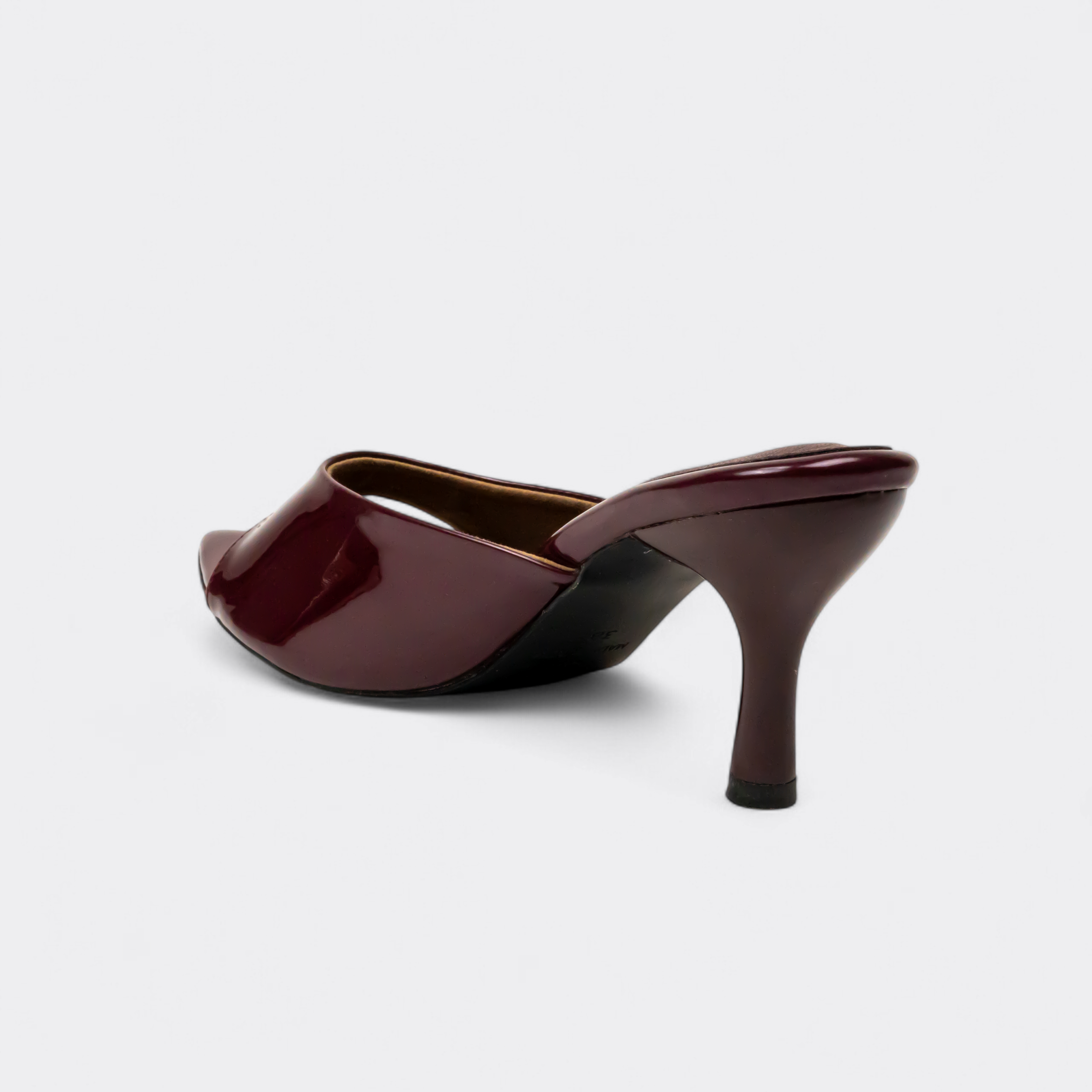 CHLLEN Burgundy Gloss Pointed Mule Heels