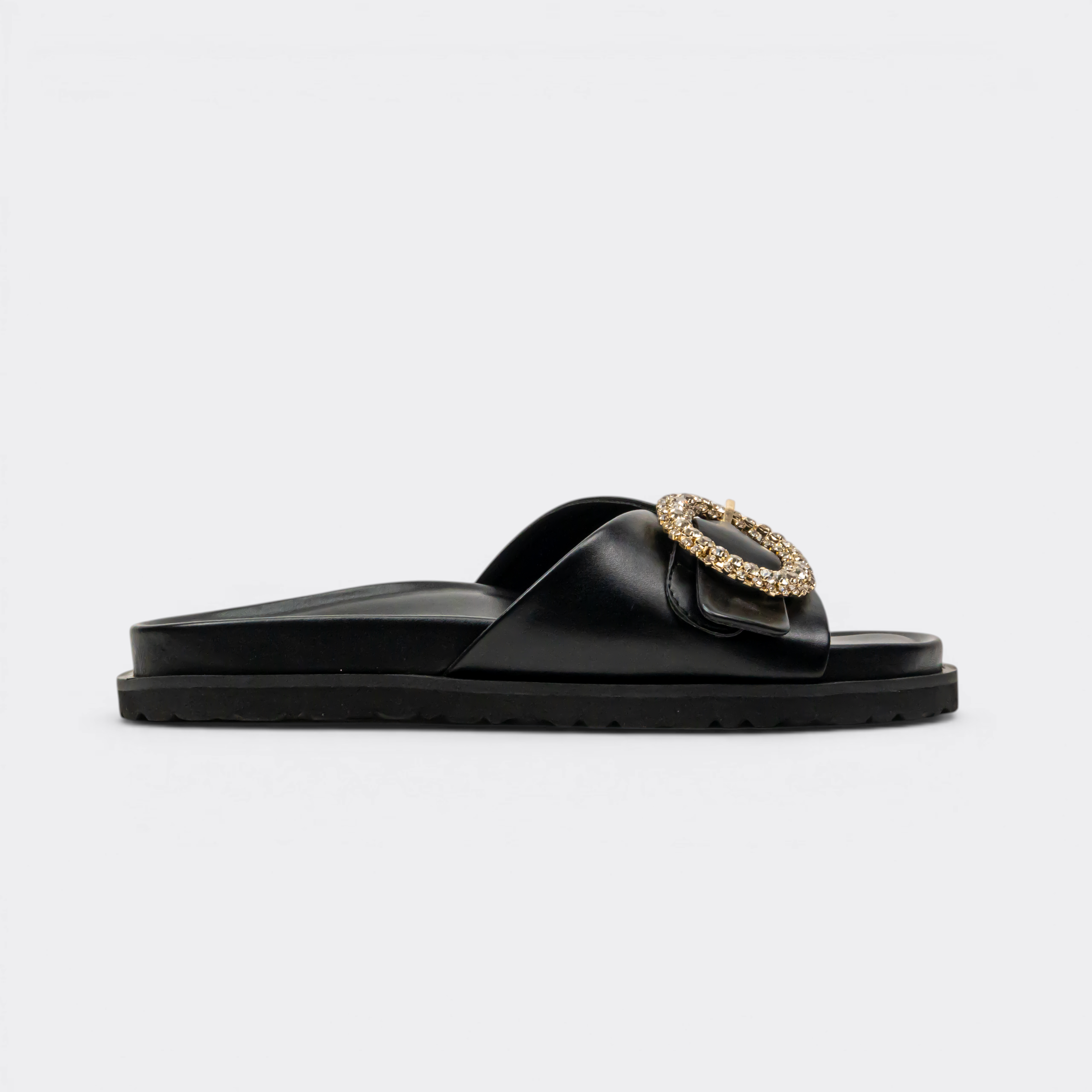 CHLLEN Black Opal Studded Slide Flats