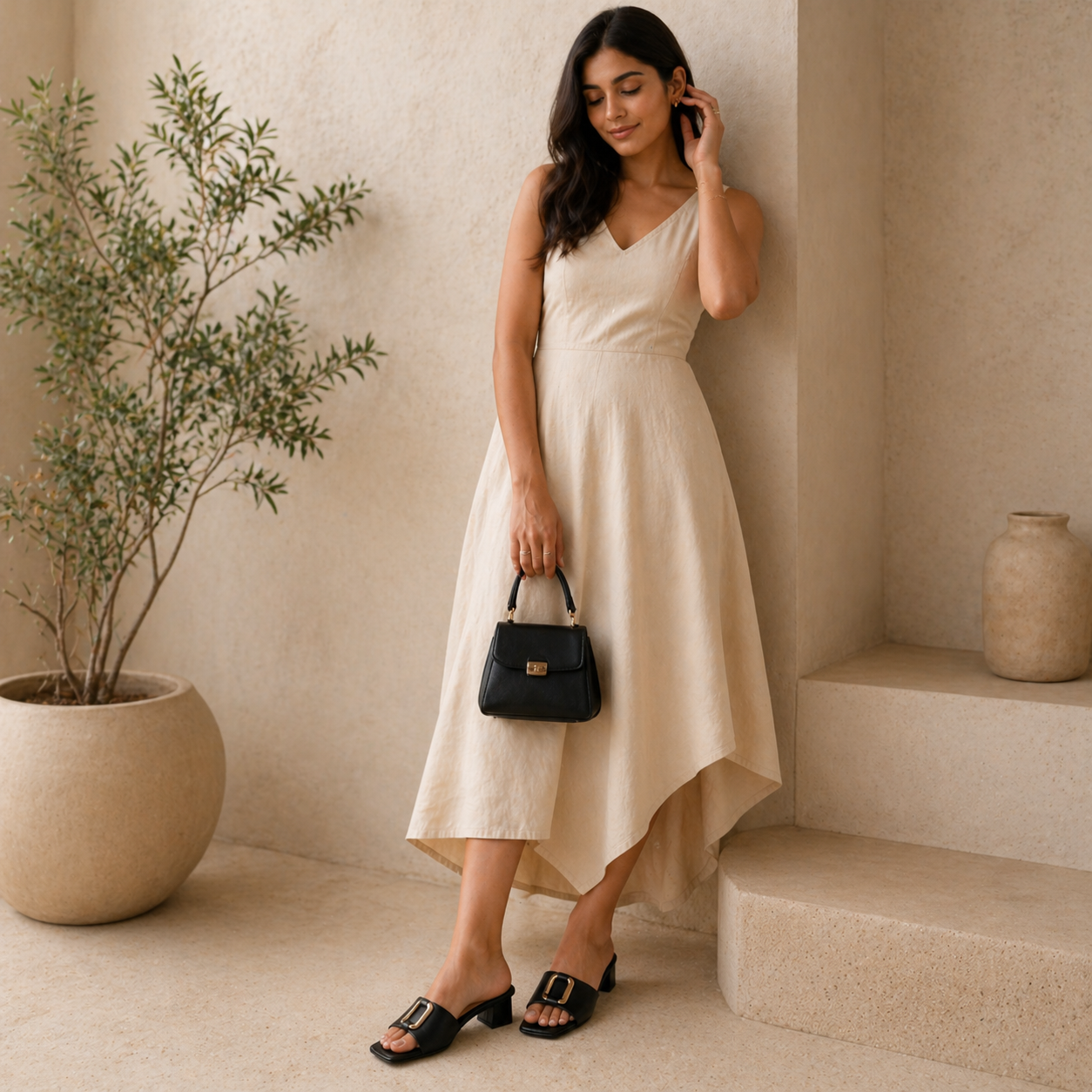 CHLLEN Noir Gold Accent Strap Heels