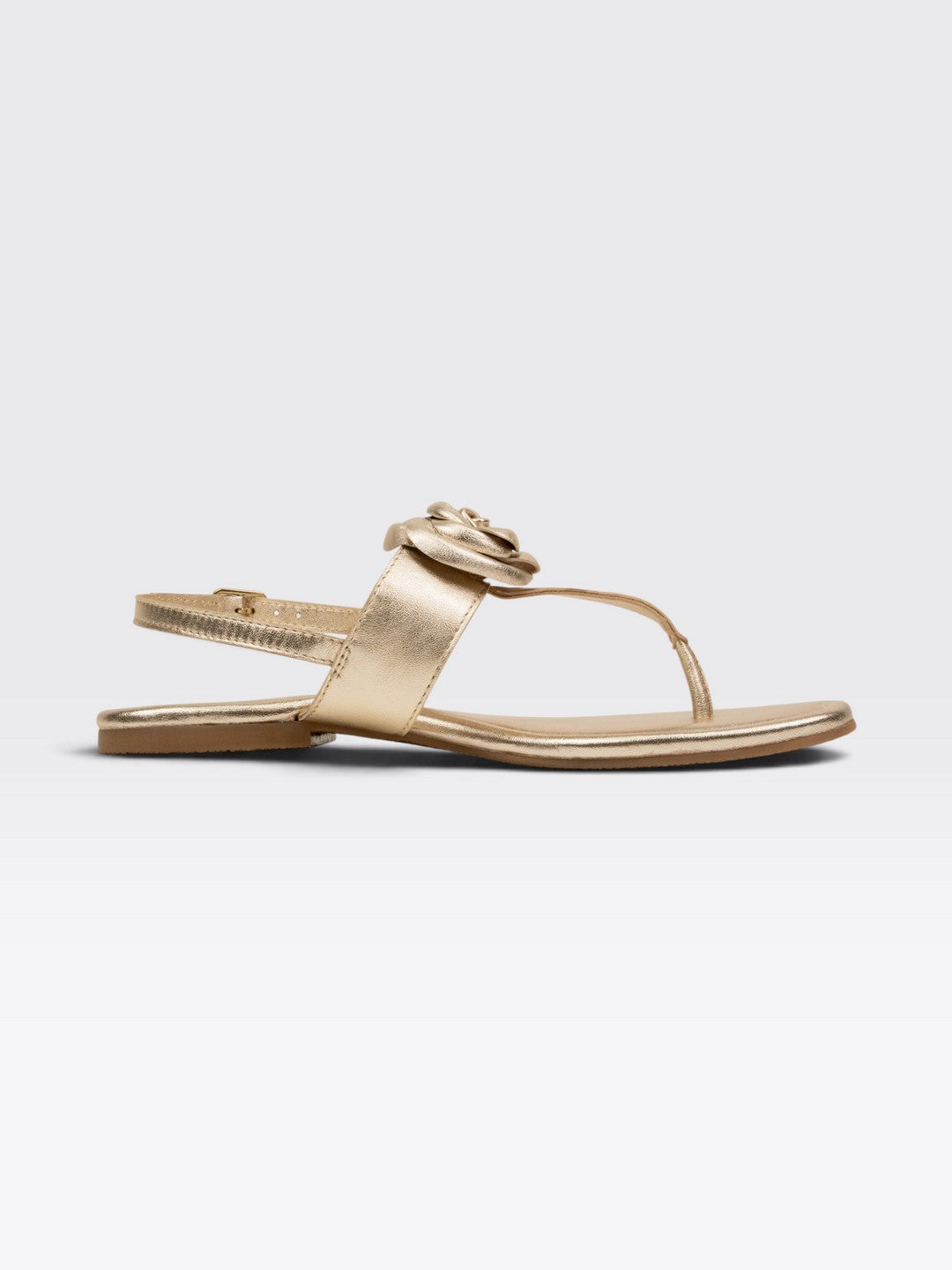 CHLLEN Women Gold Floral Toe Post Sandal