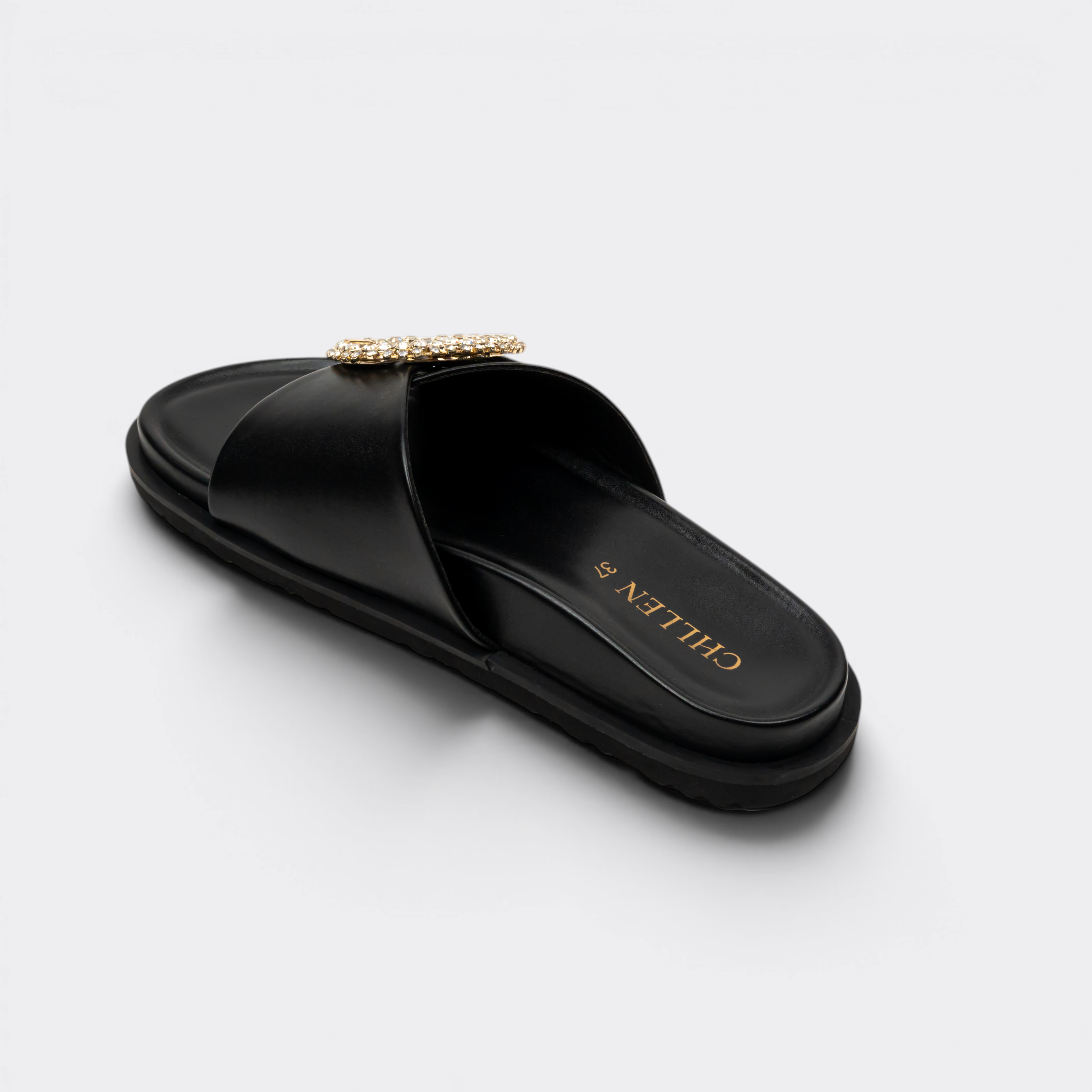 CHLLEN Black Opal Studded Slide Flats