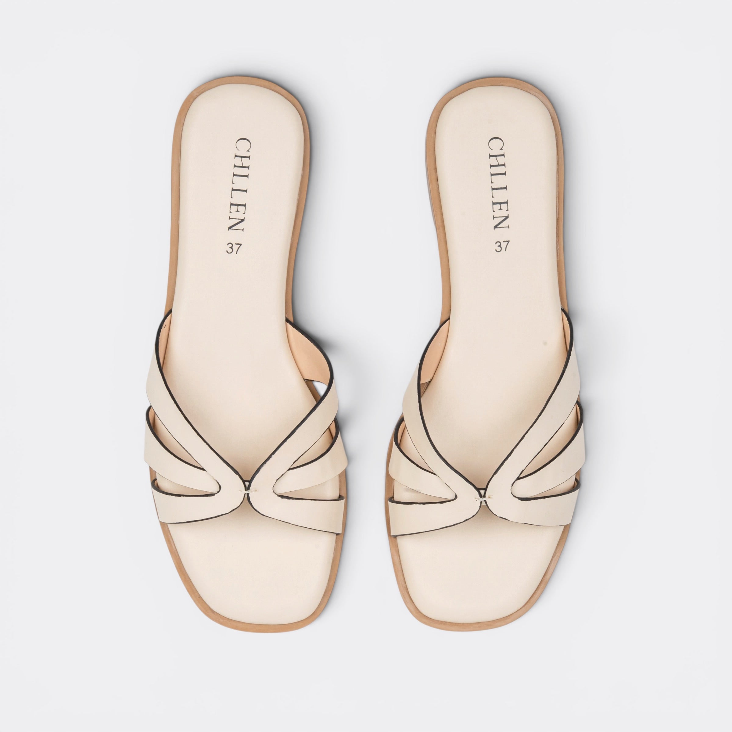 CHLLEN Ivory Cross Strap Flats