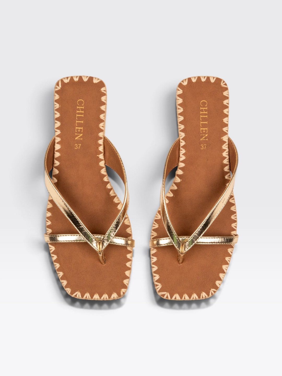CHLLEN Women's Elegant Gold Strappy Flat Sandals