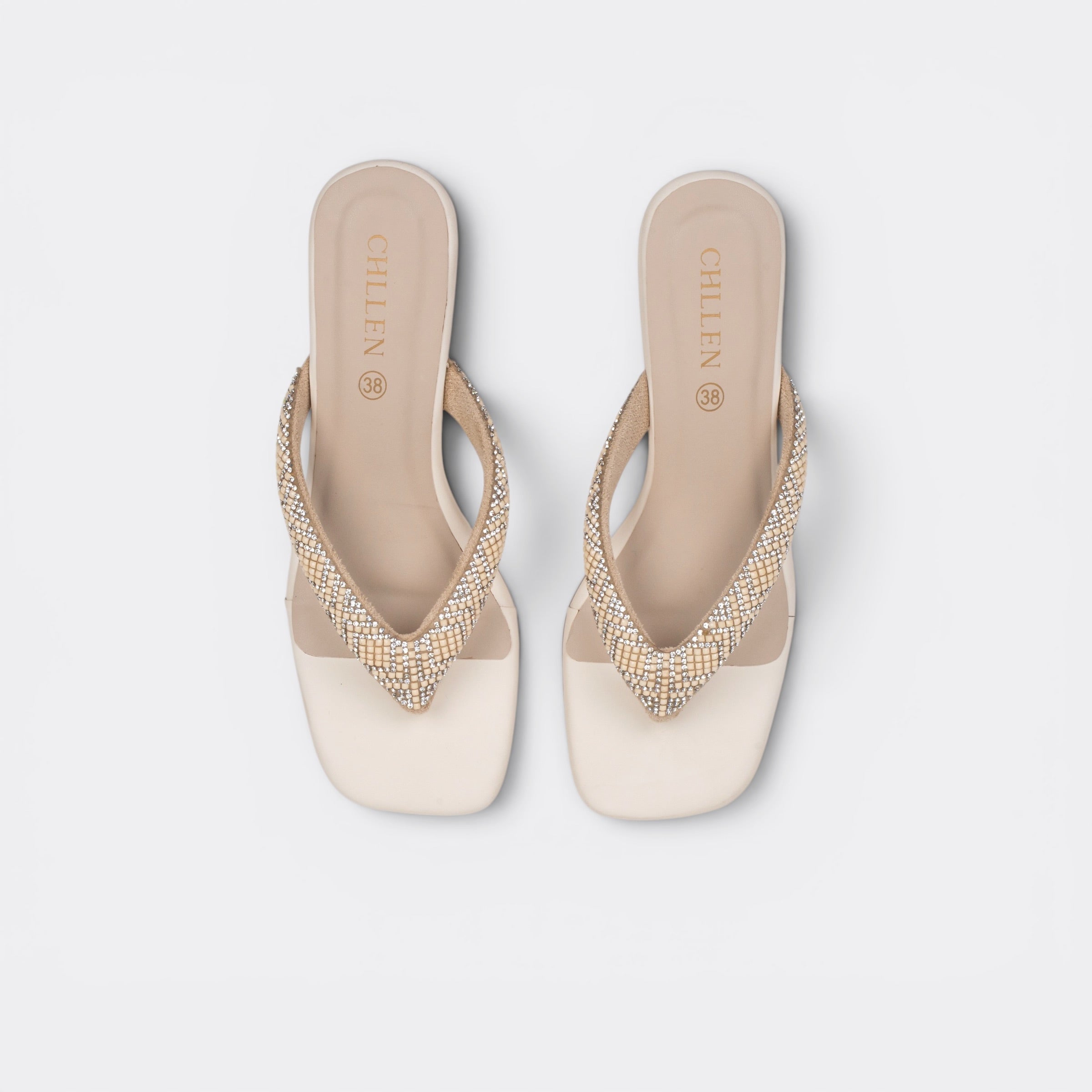 CHLLEN Ivory Braided Crystal Strap Flats