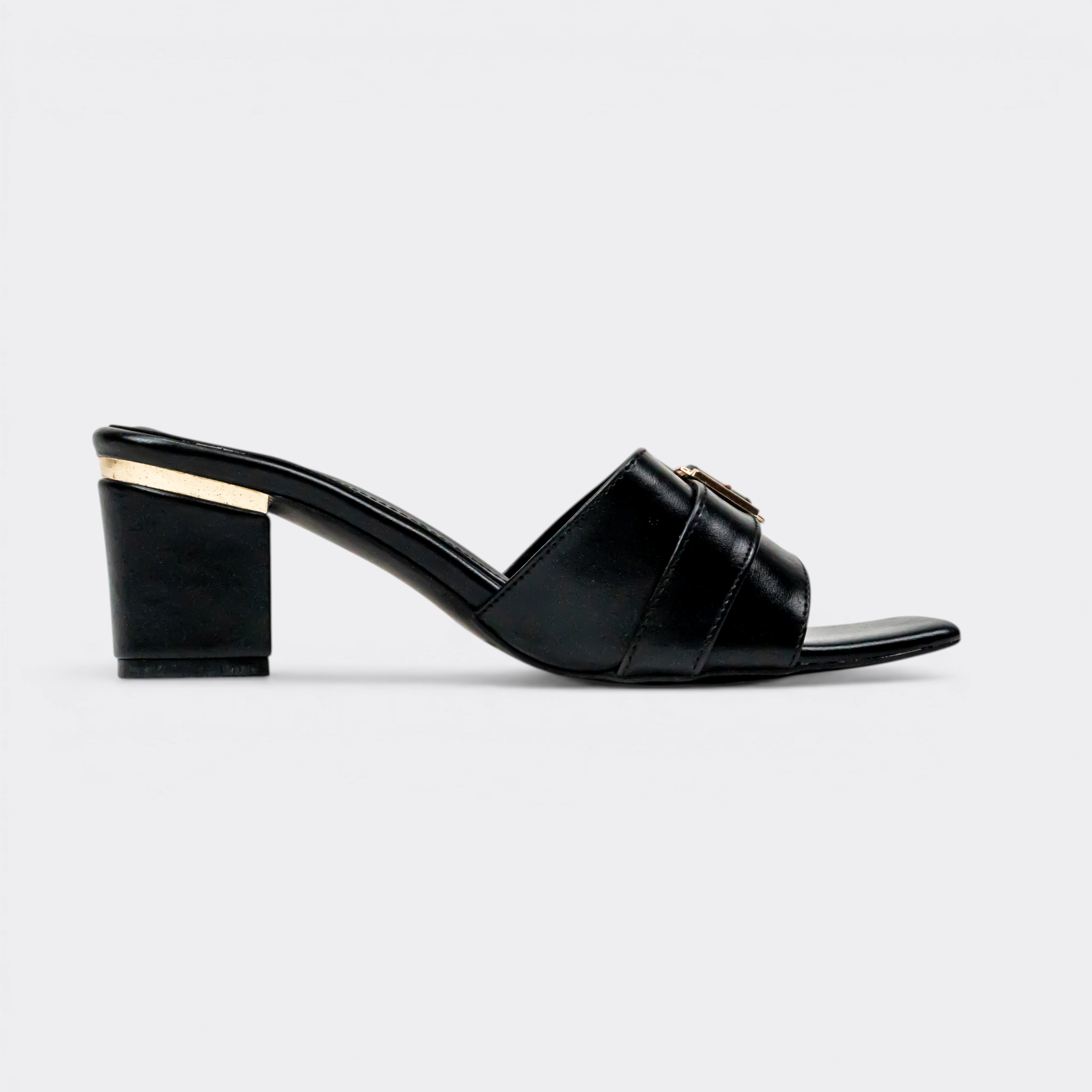 CHLLEN Noir Buckle Strap Mule Heels