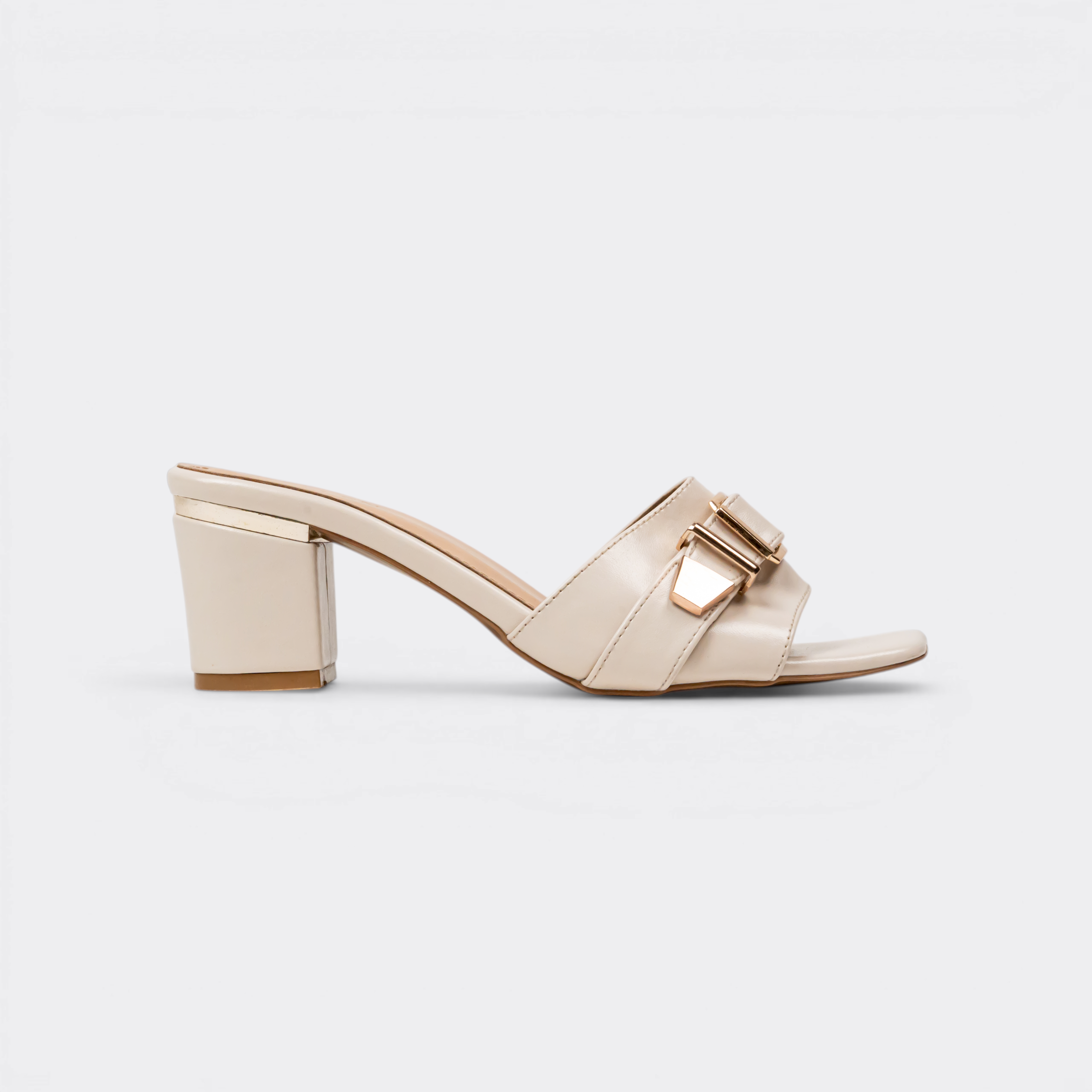 CHLLEN Ivory Buckle Strap Block Heels