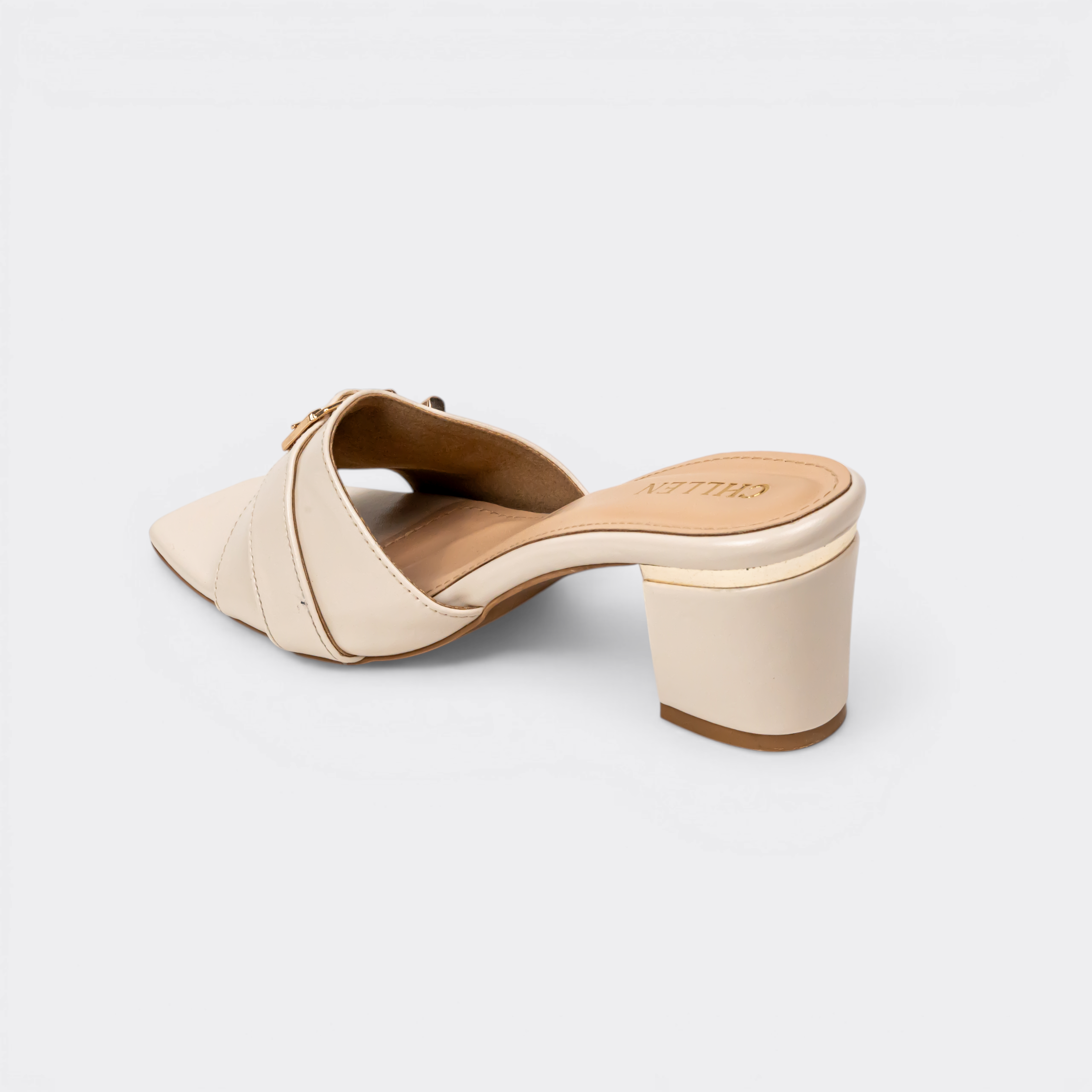 CHLLEN Ivory Buckle Strap Block Heels