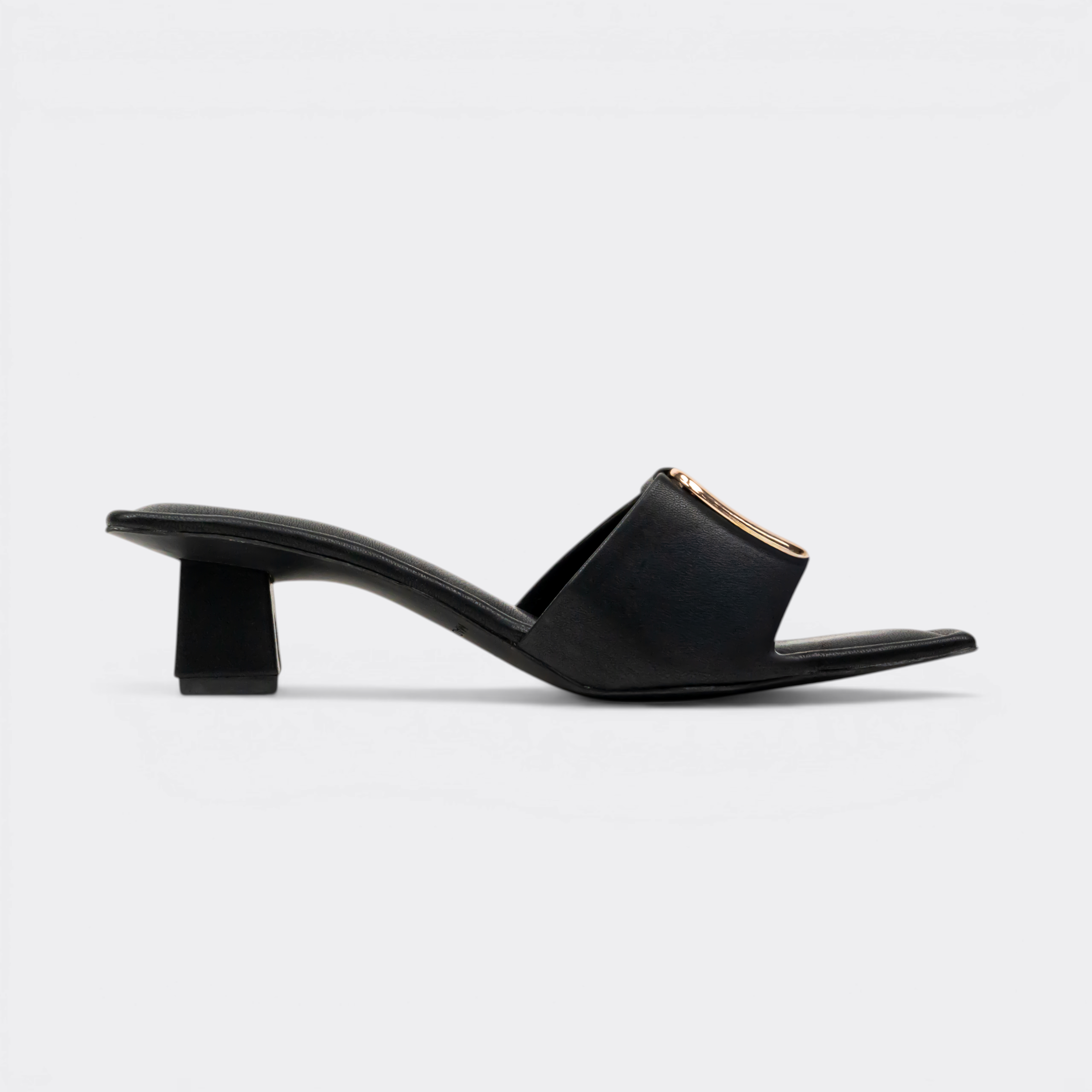 CHLLEN Noir Gold Accent Strap Heels