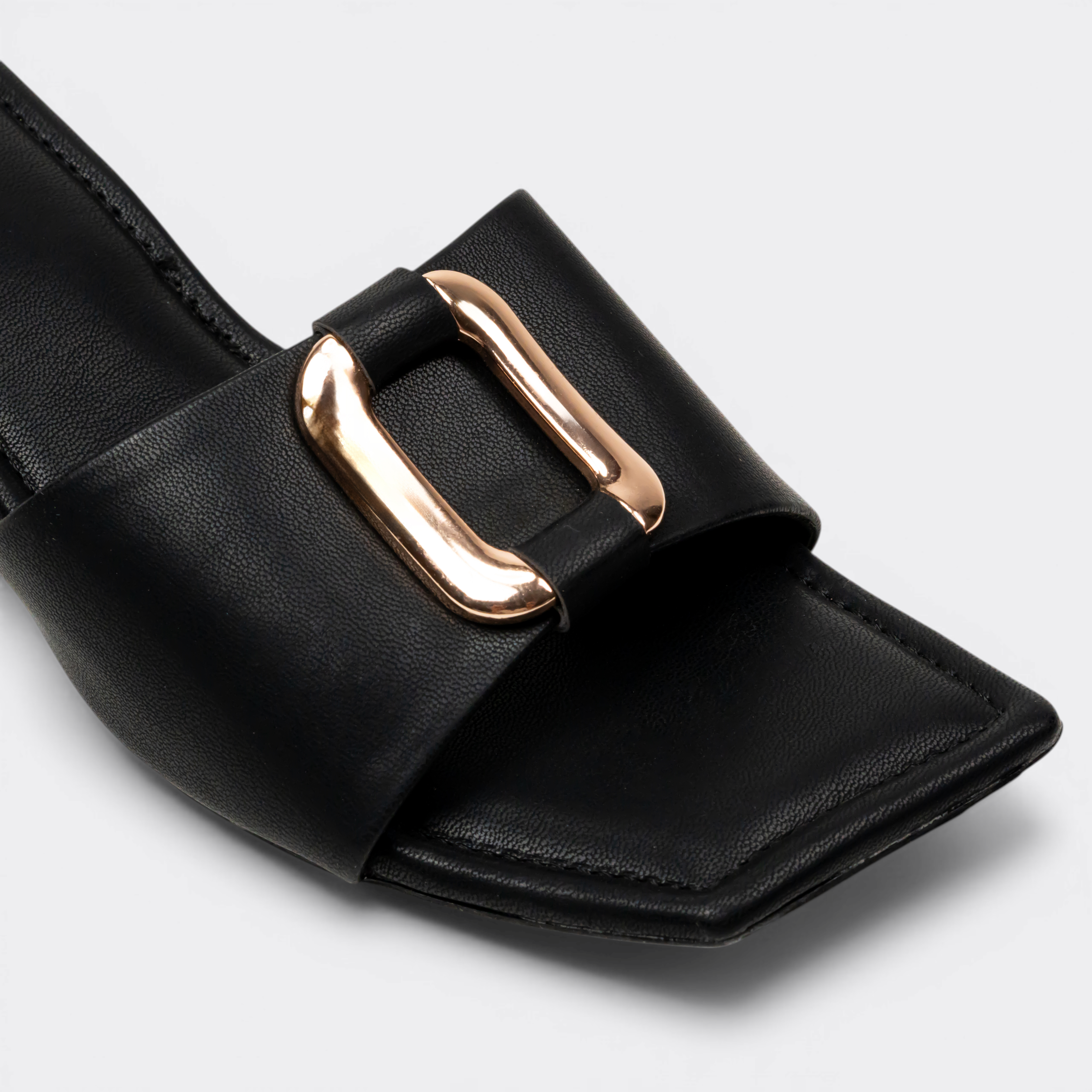 CHLLEN Noir Gold Accent Strap Heels