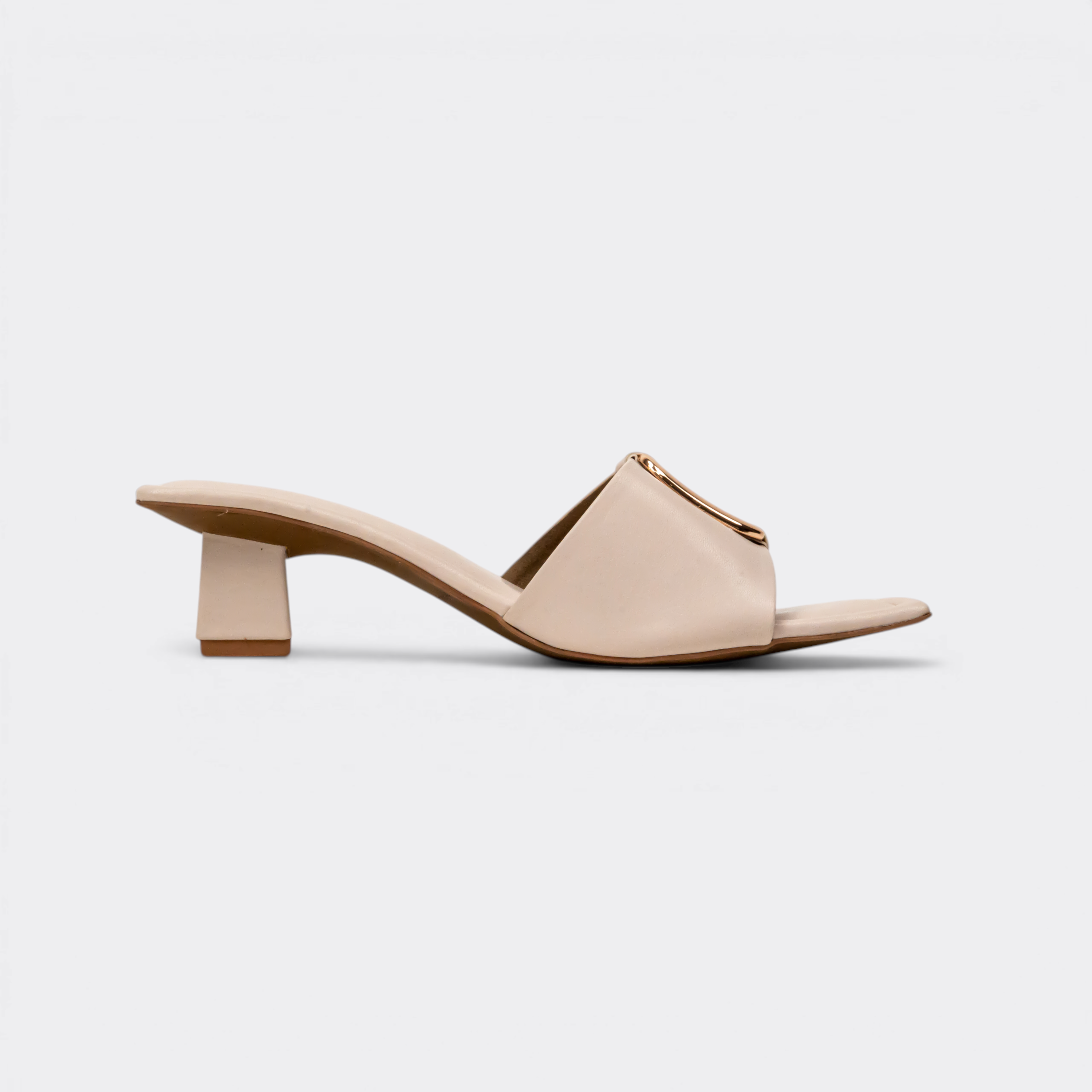 CHLLEN Nude Gold-Link Strap Block Heels