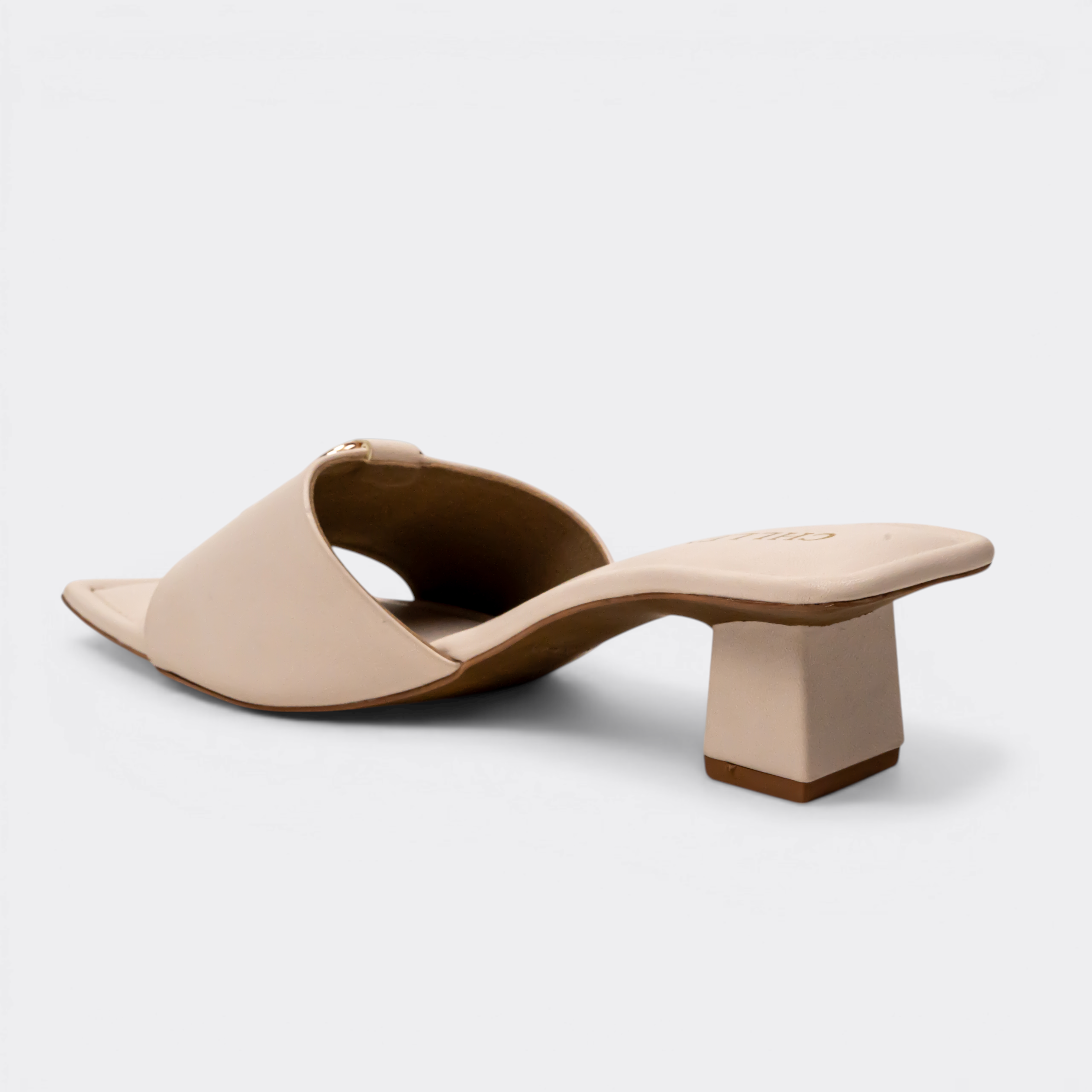 CHLLEN Nude Gold-Link Strap Block Heels