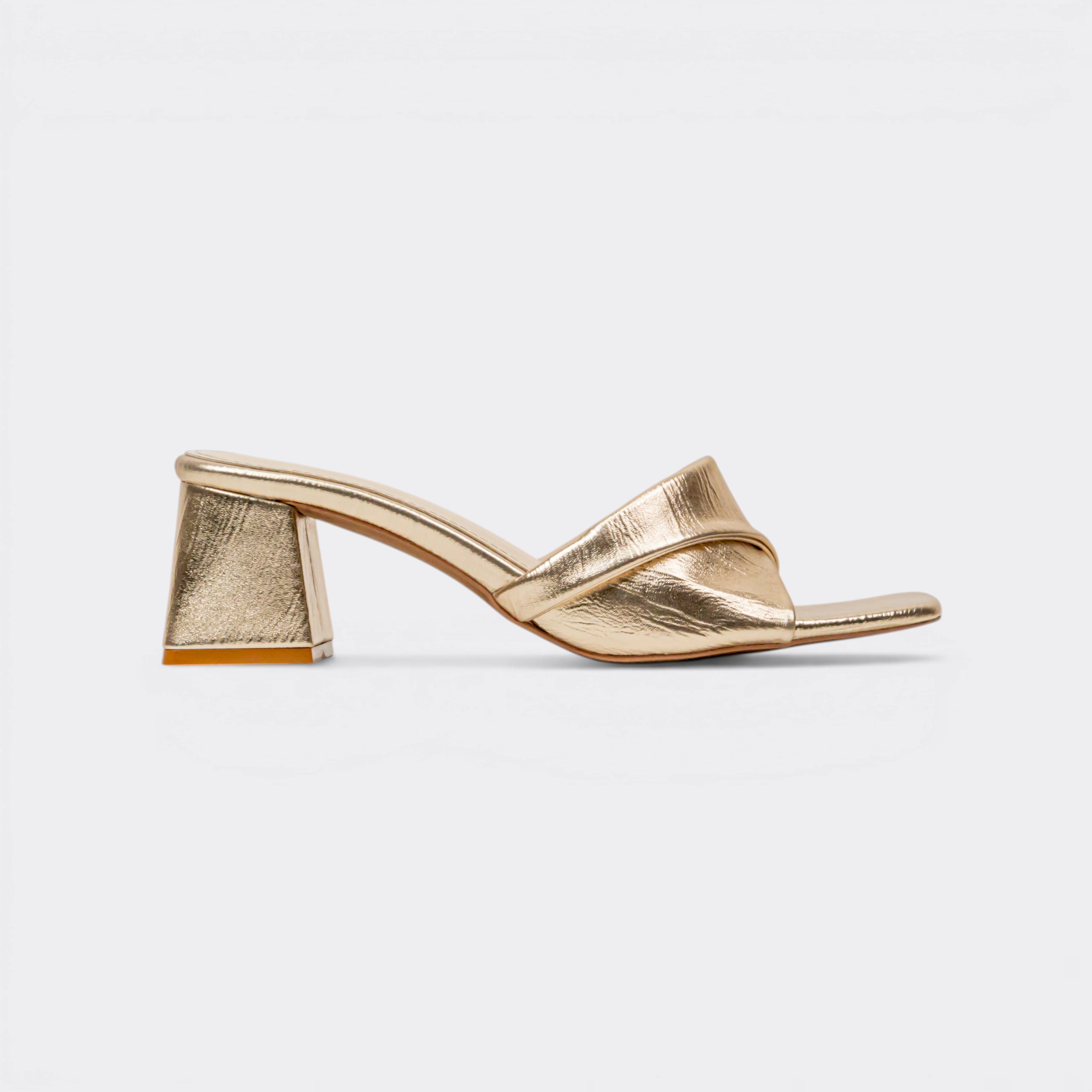 CHLLEN Gold Cross Strap Block Heels