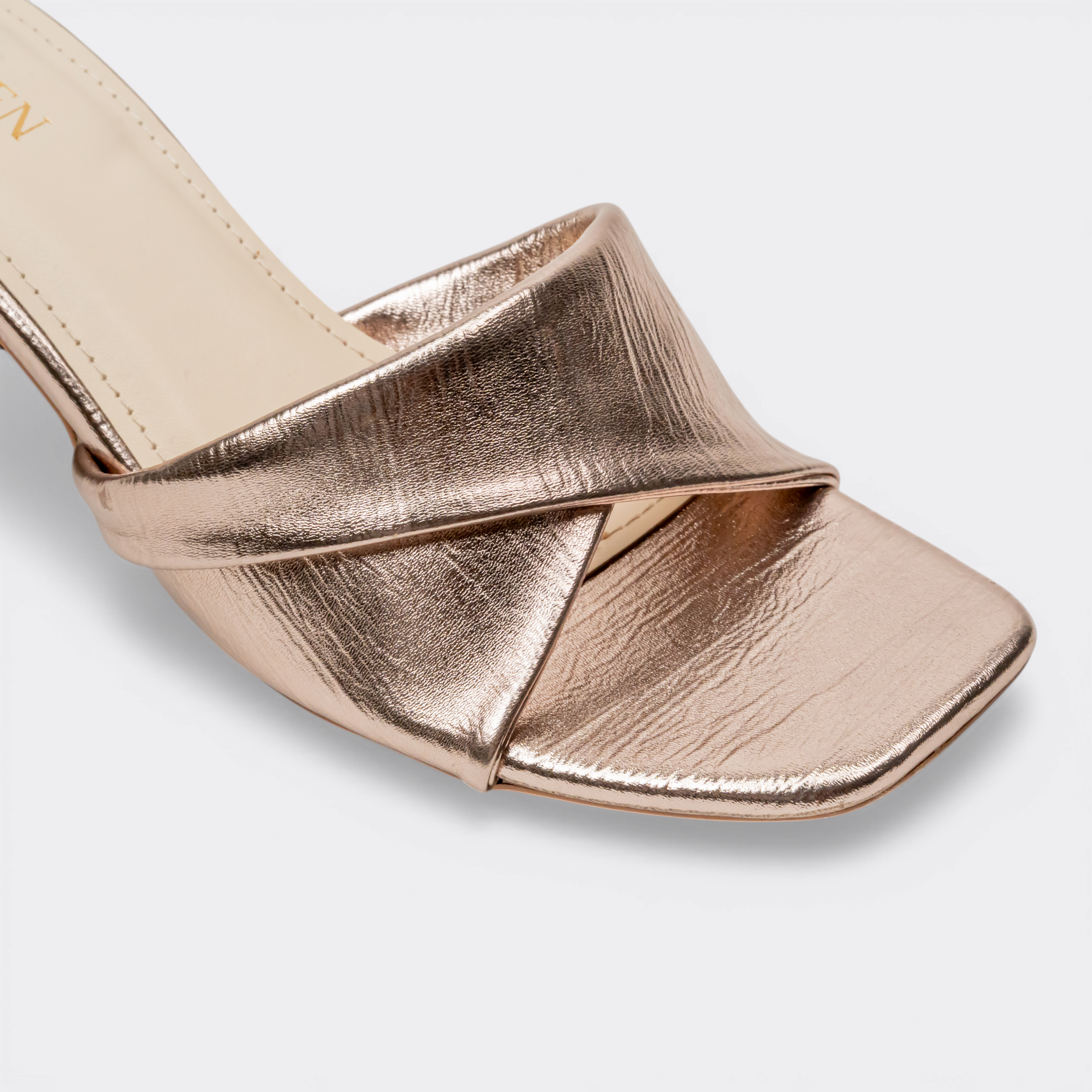 CHLLEN Rose Gold Cross Strap Block Heels