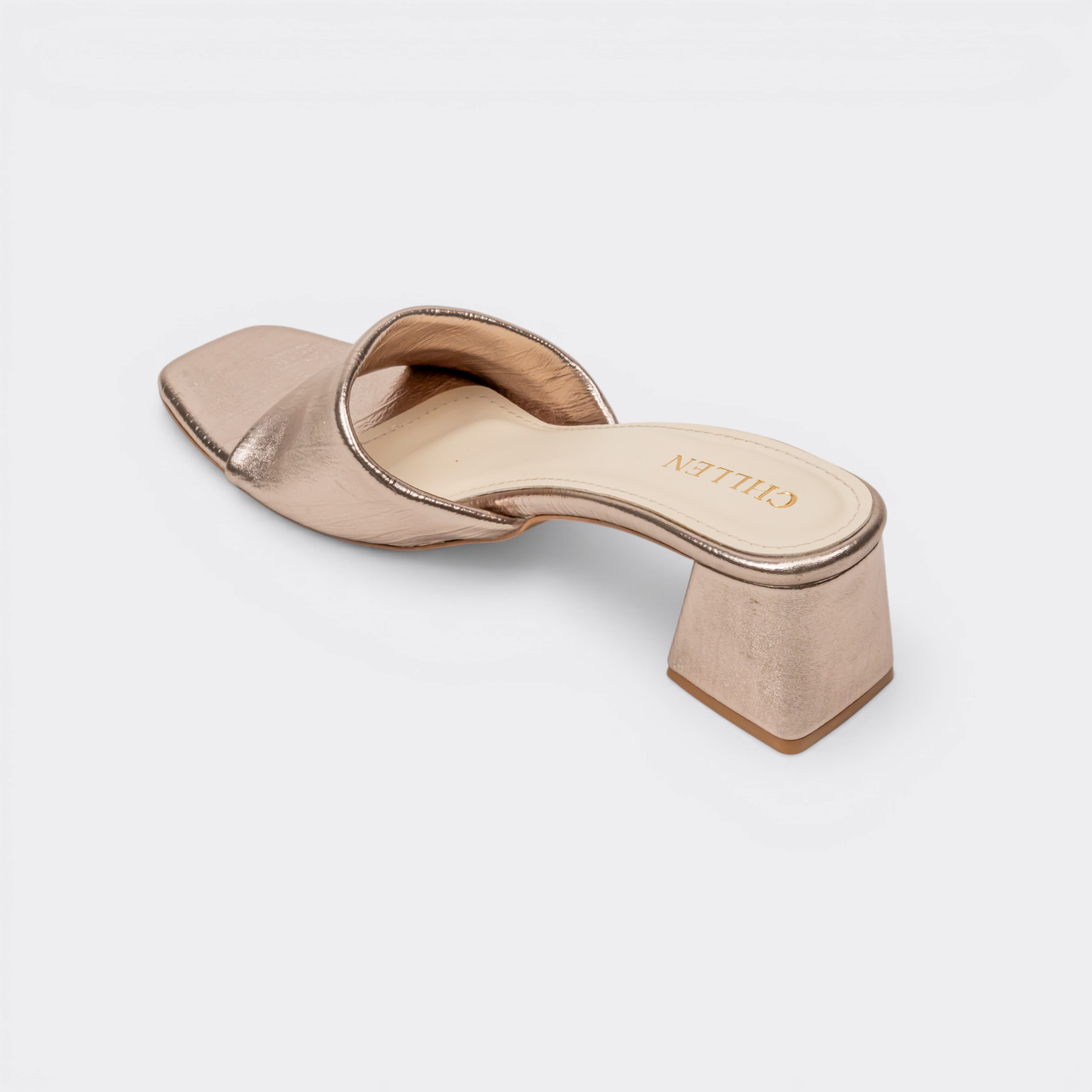 CHLLEN Rose Gold Cross Strap Block Heels