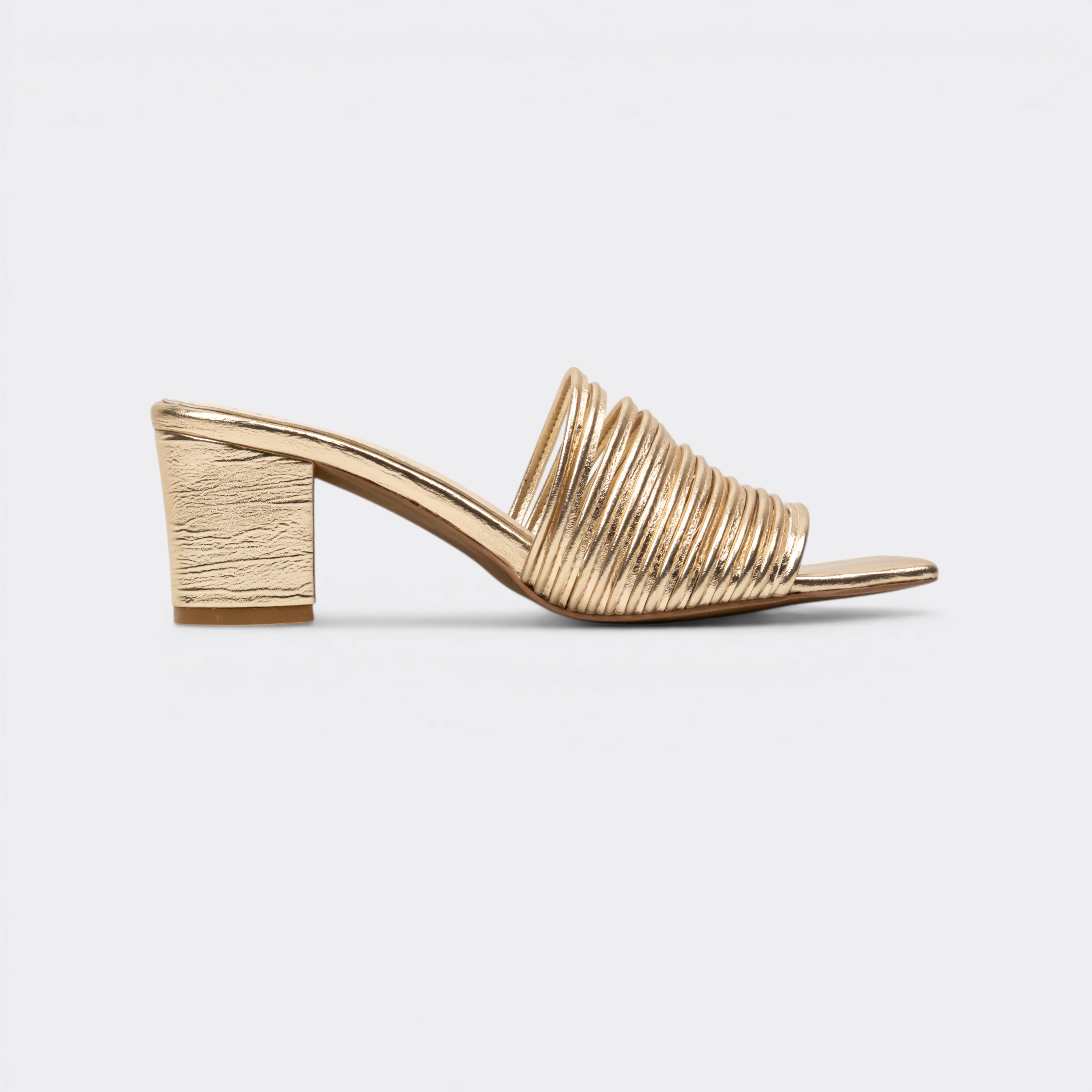 CHLLEN Gold Multi-Strap Block Heels