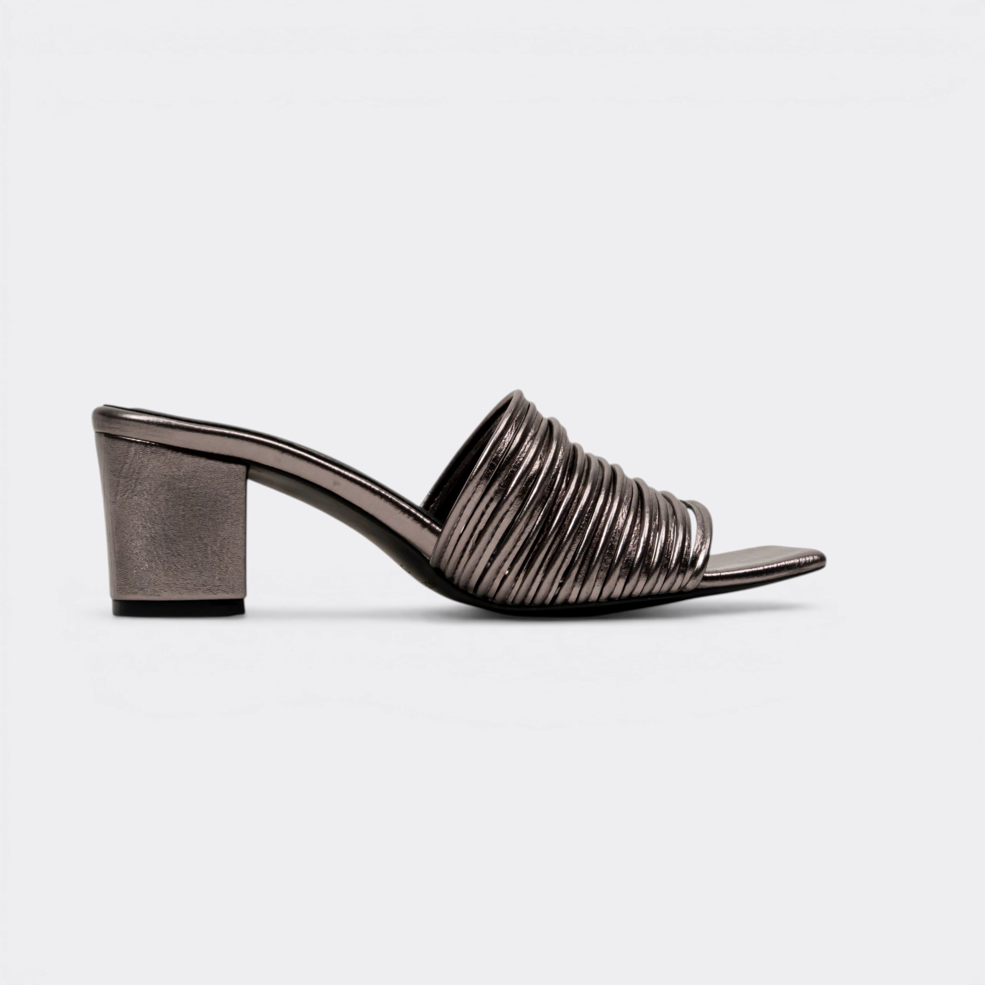 CHLLEN Gunmetal Multi-Strap Block Heels