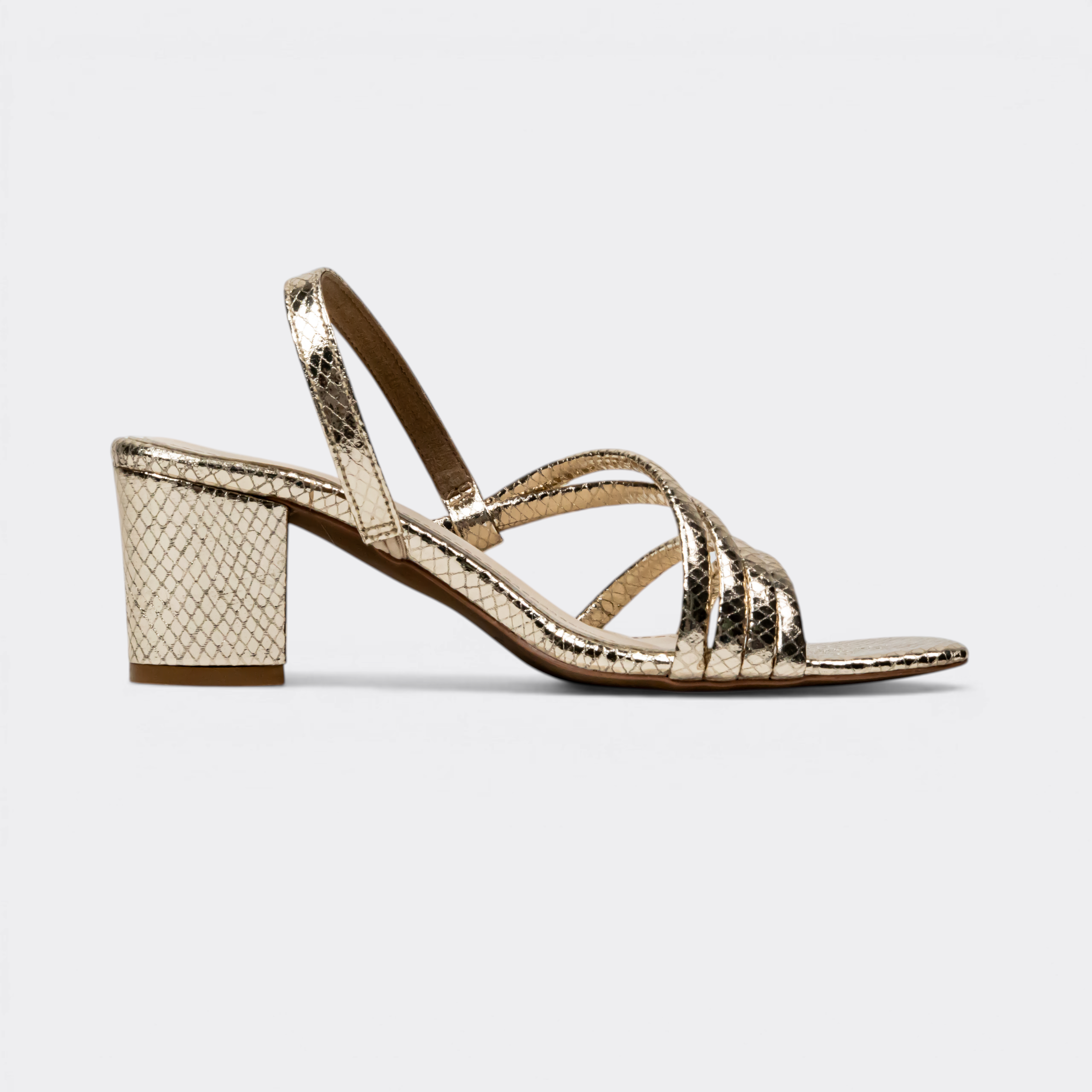 CHLLEN Gold Multi-Strap Slingback Block Heels