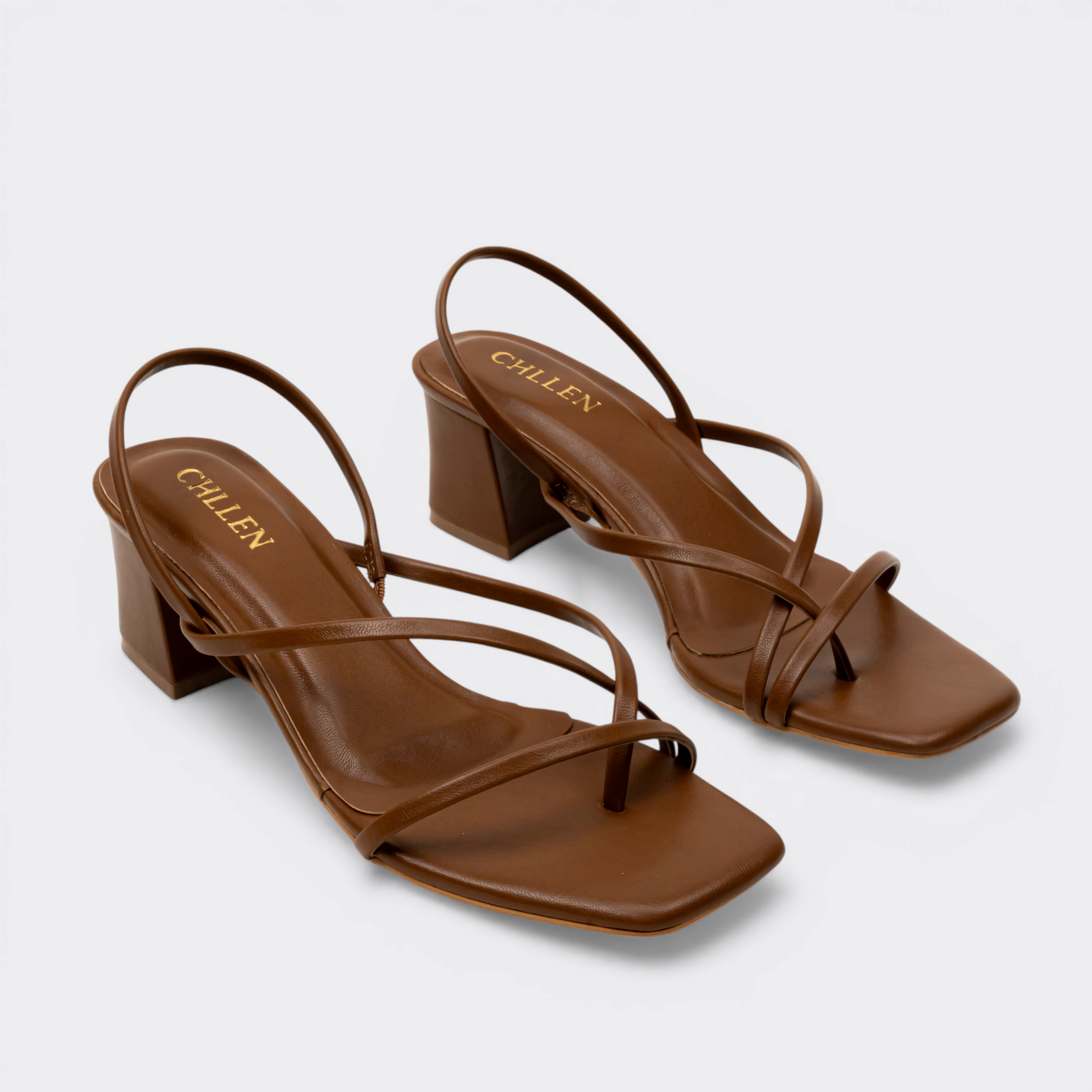 CHLLEN Cocoa Minimal Strap Slingback Heels