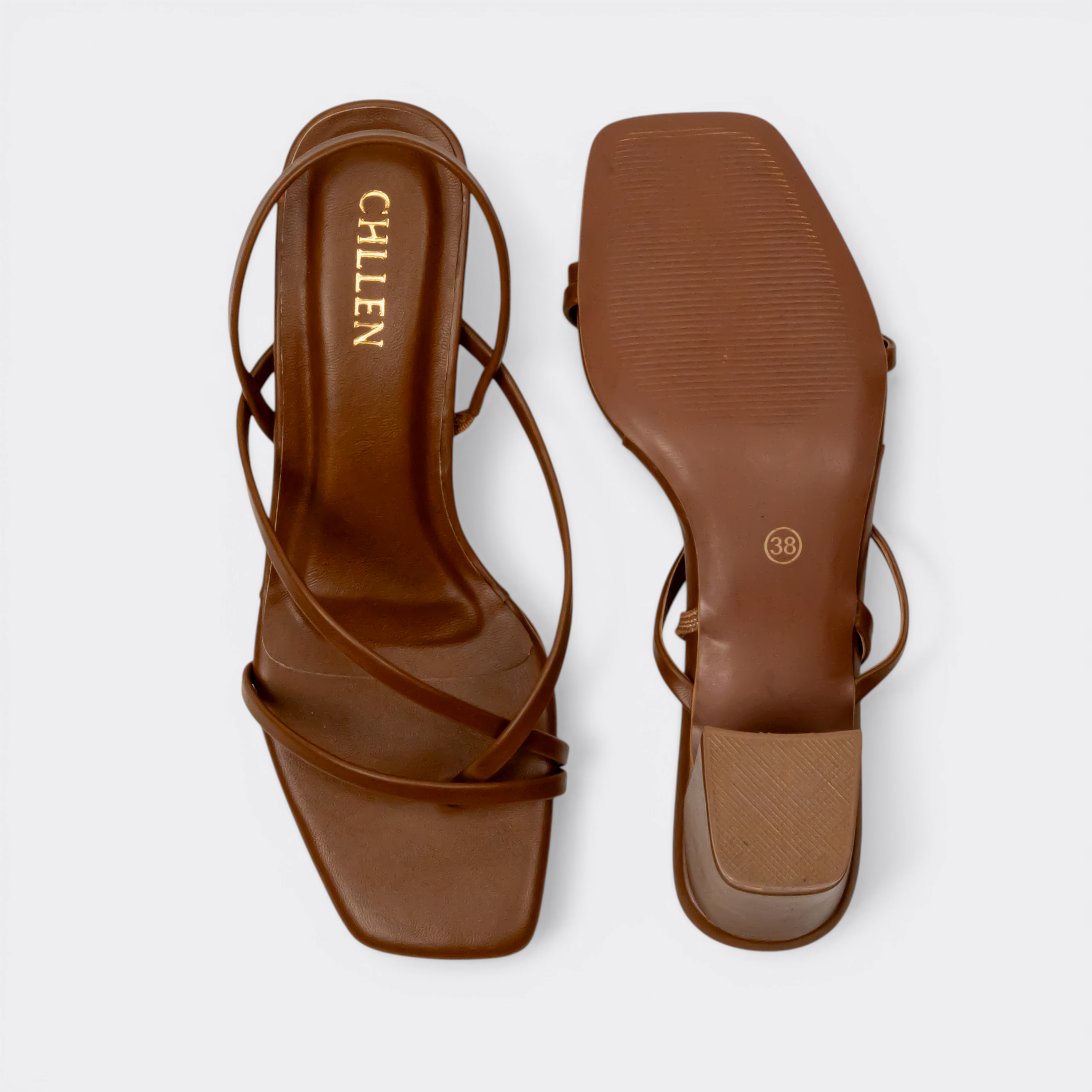 CHLLEN Cocoa Minimal Strap Slingback Heels