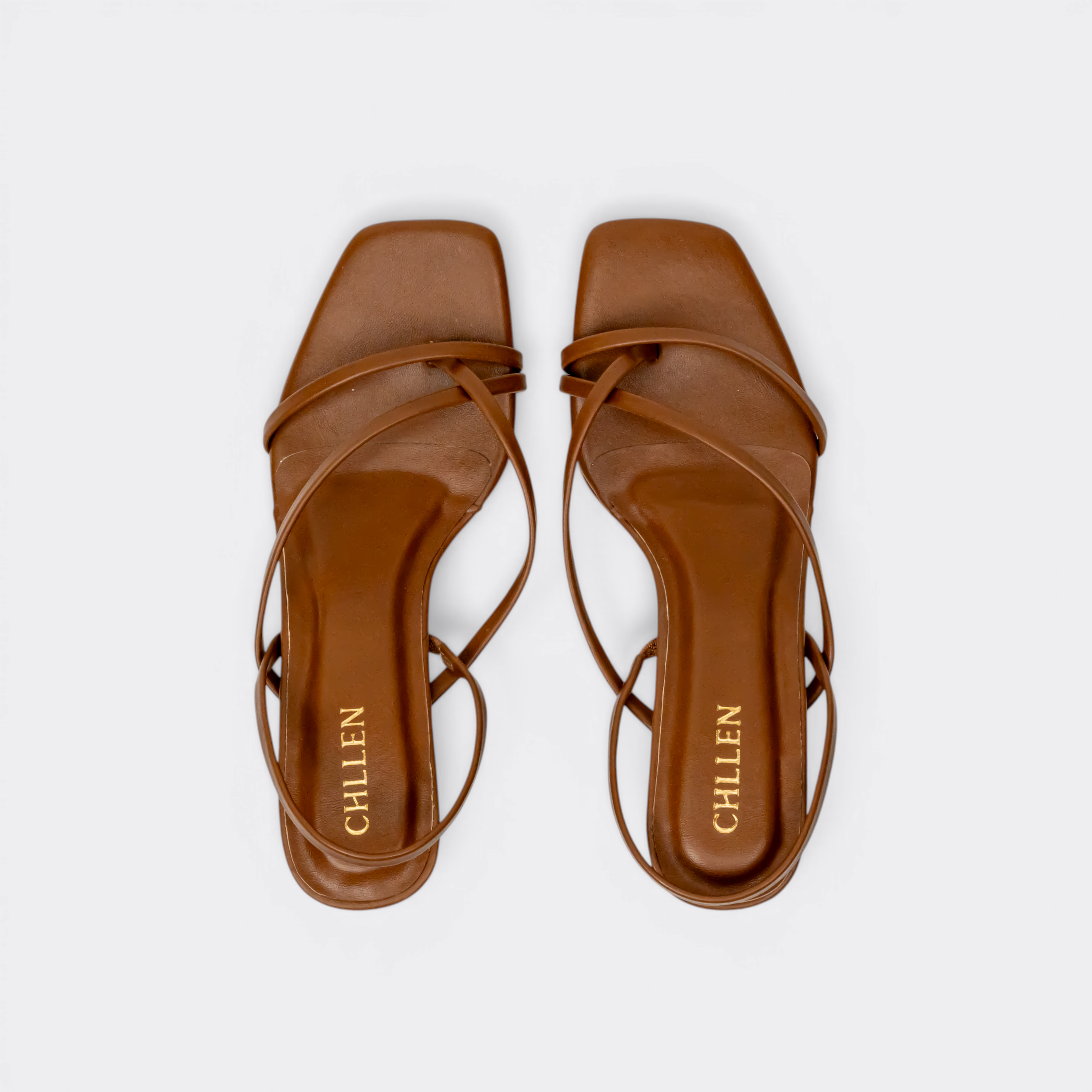 CHLLEN Cocoa Minimal Strap Slingback Heels