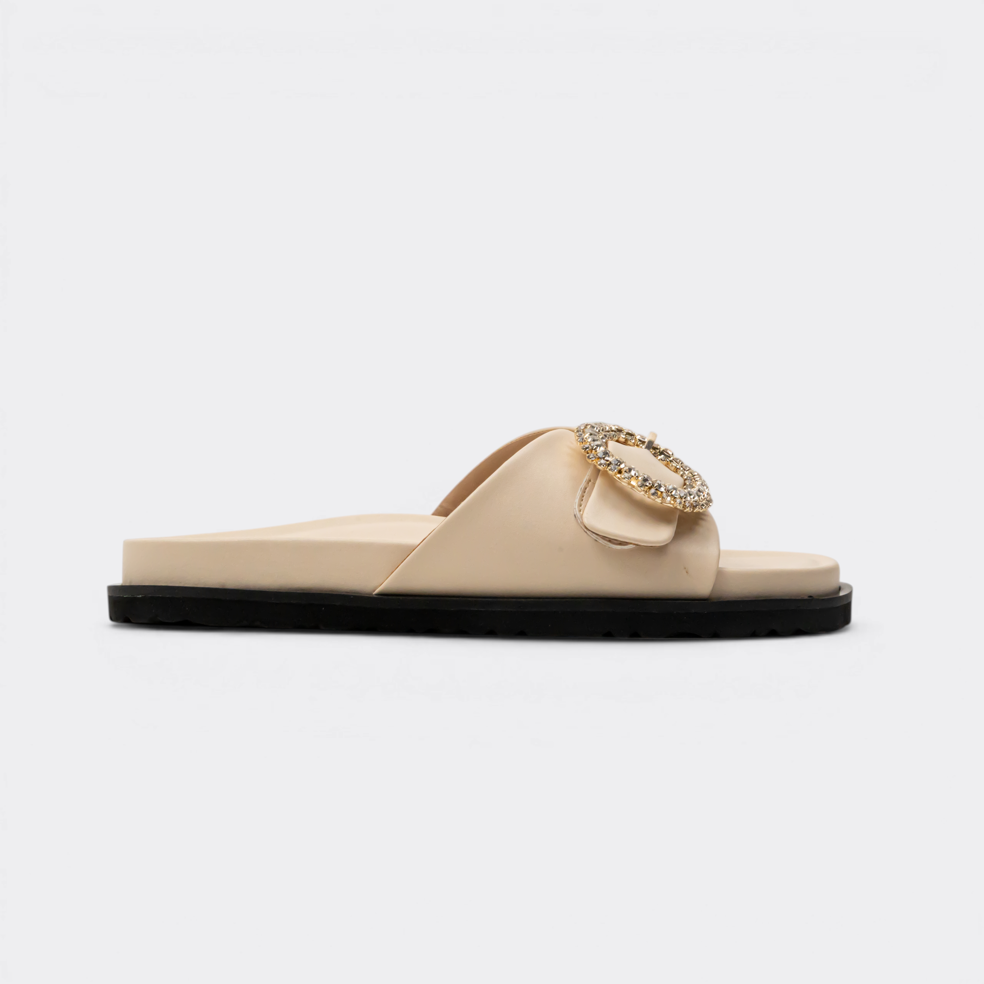 CHLLEN Beige Opal Crystal Buckle Slides
