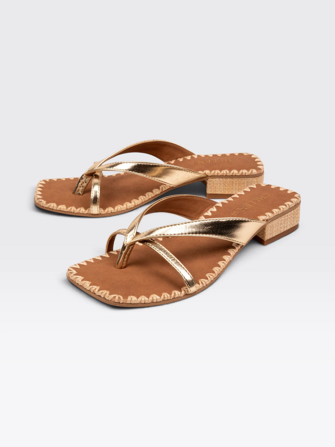 CHLLEN Women's Elegant Gold Strappy Flat Sandals