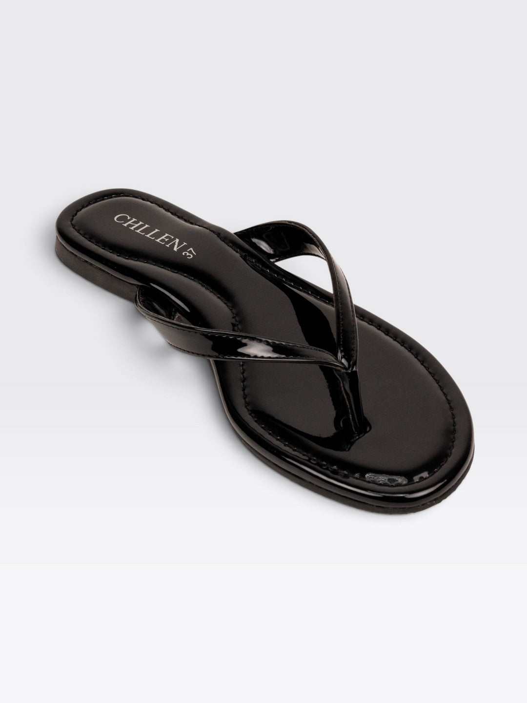 CHLLEN Womens Black Patent Flats