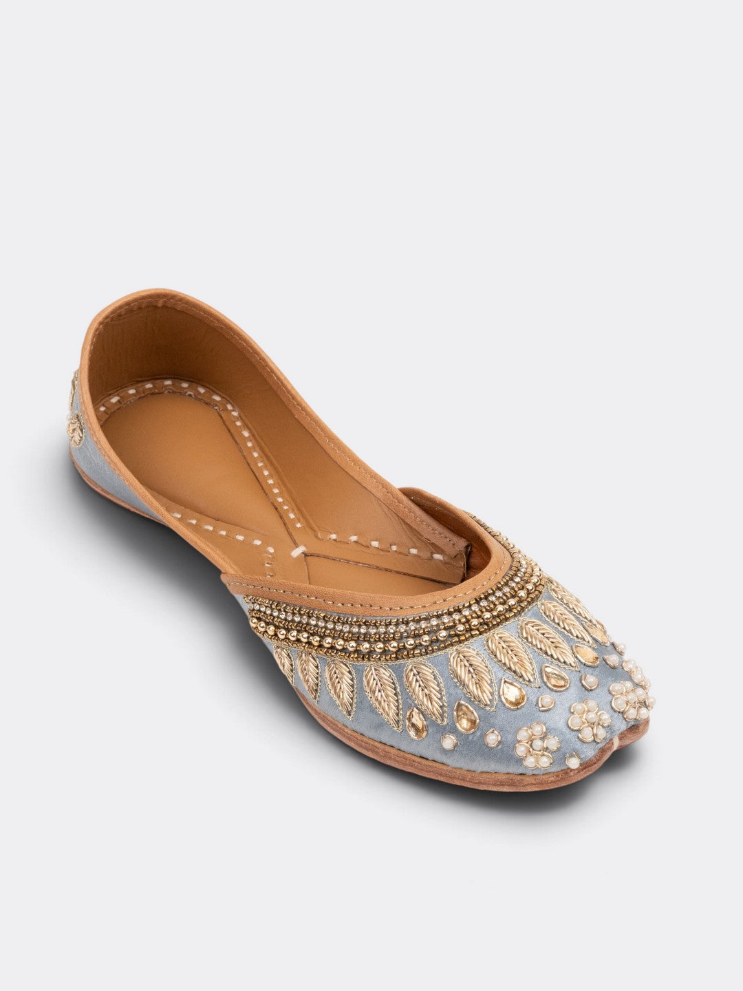 CHLLEN Women Ice Blue Embellished Jutti