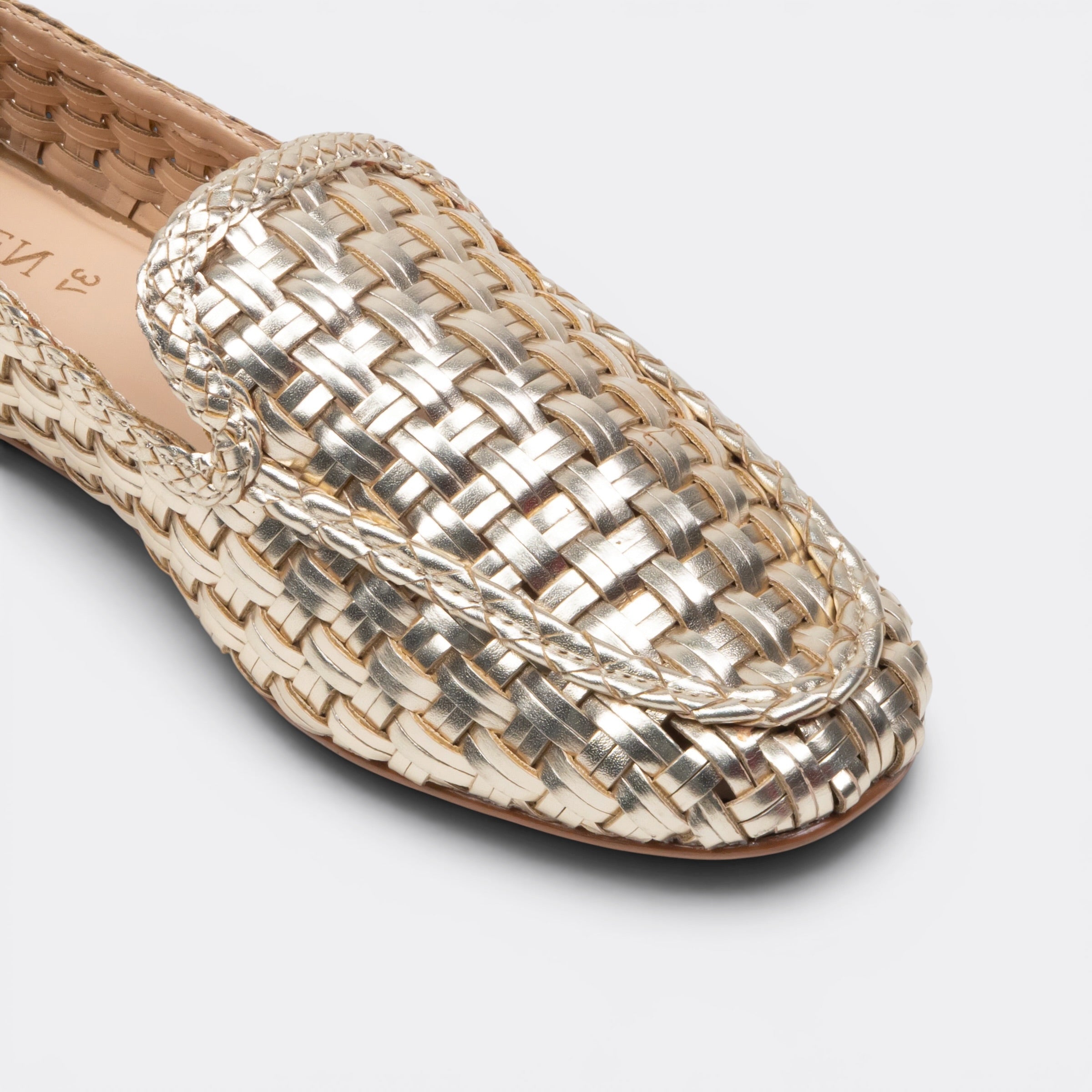 CHLLEN Celeste Woven Metallic Loafer Flats – Champagne Gold