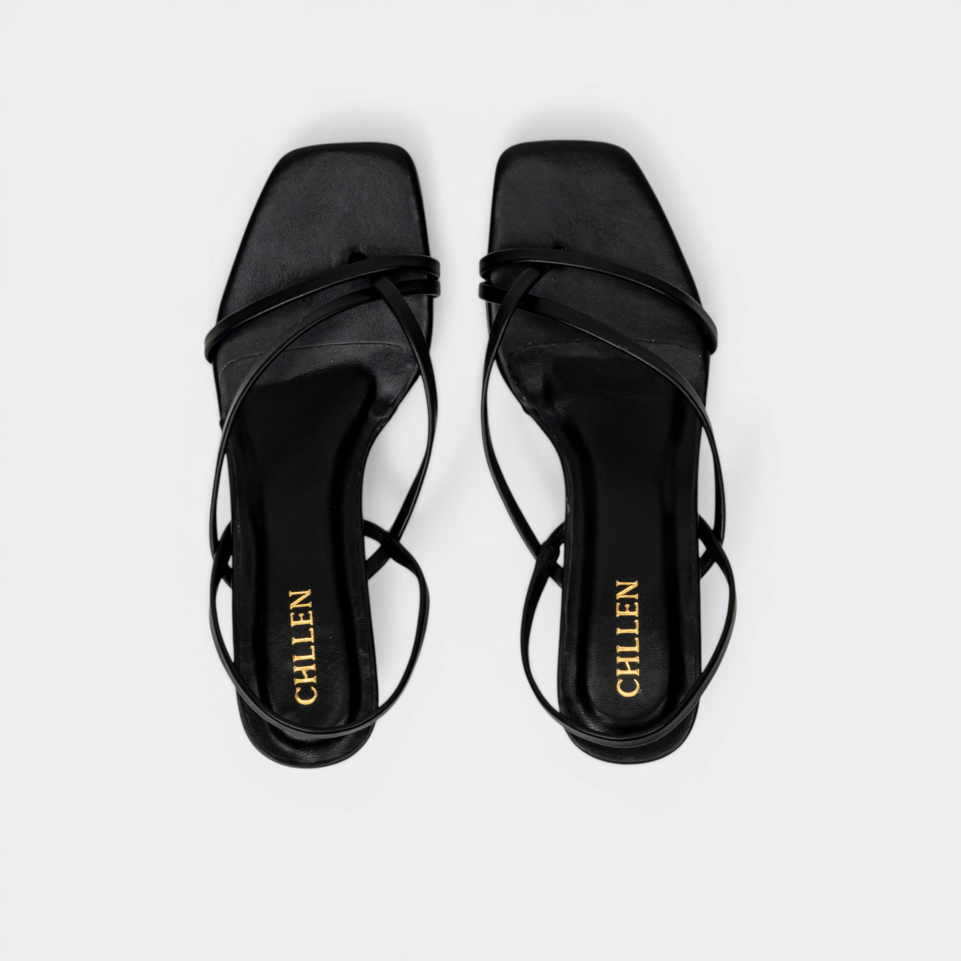CHLLEN Noir Minimal Strap Slingback Heels