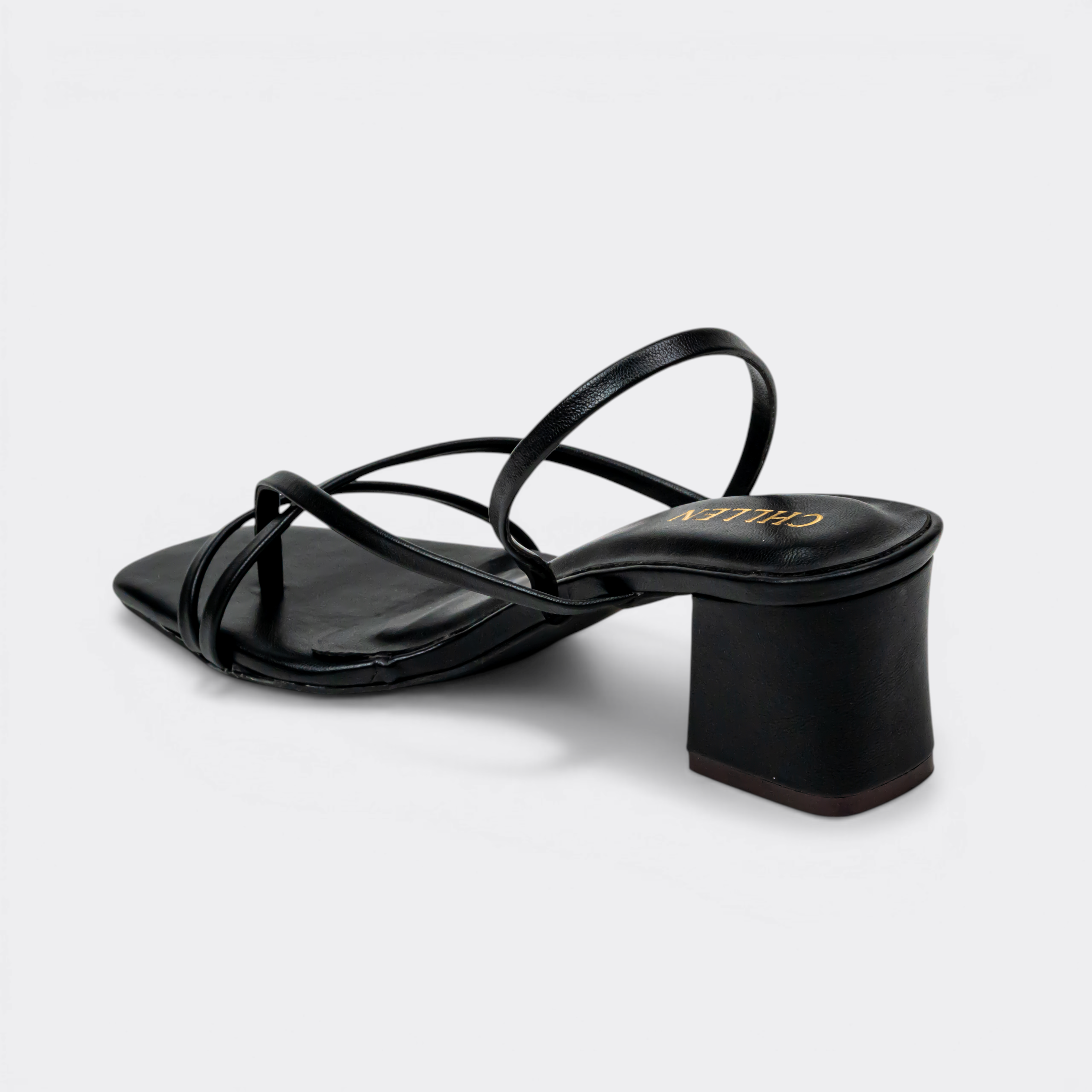 CHLLEN Noir Minimal Strap Slingback Heels