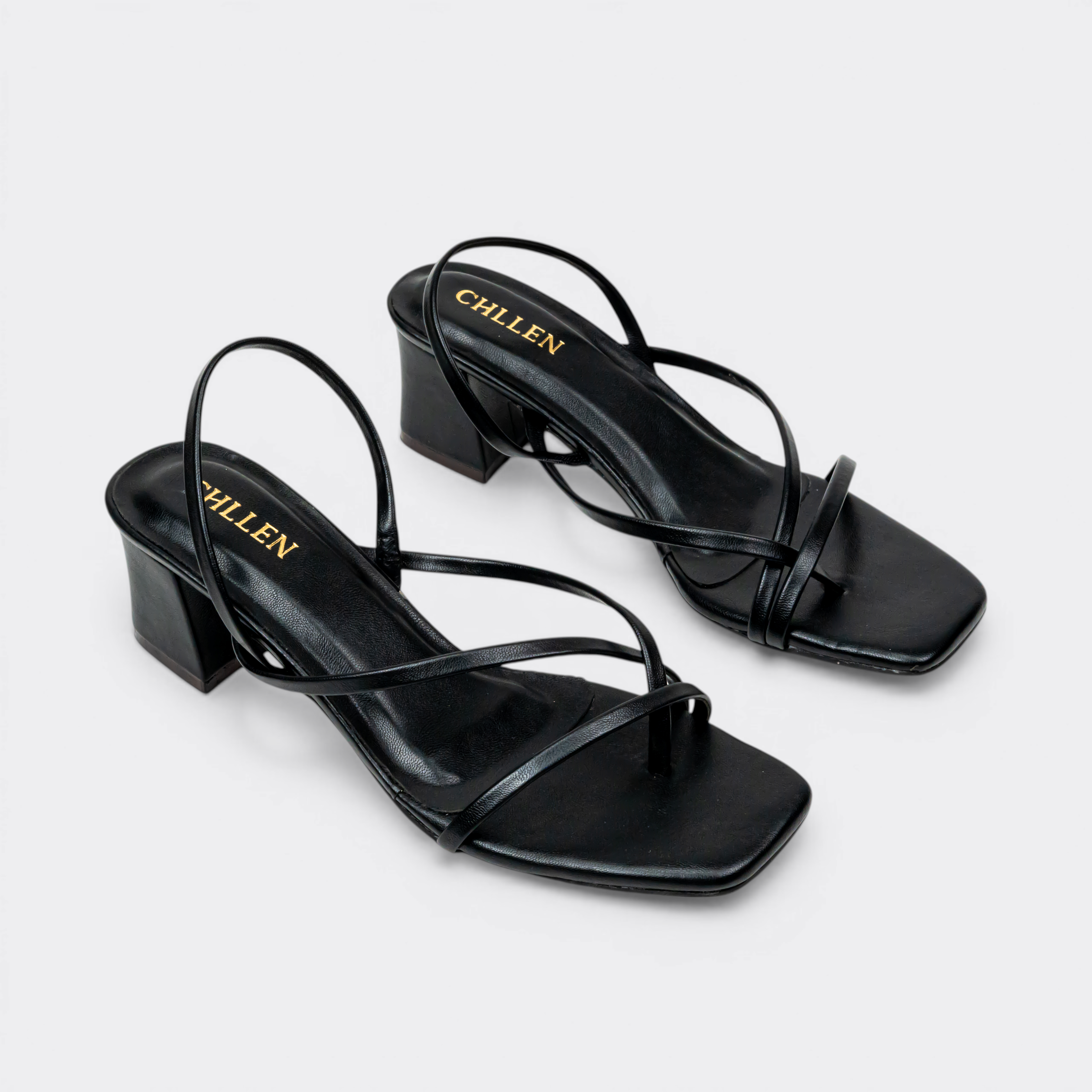CHLLEN Noir Minimal Strap Slingback Heels