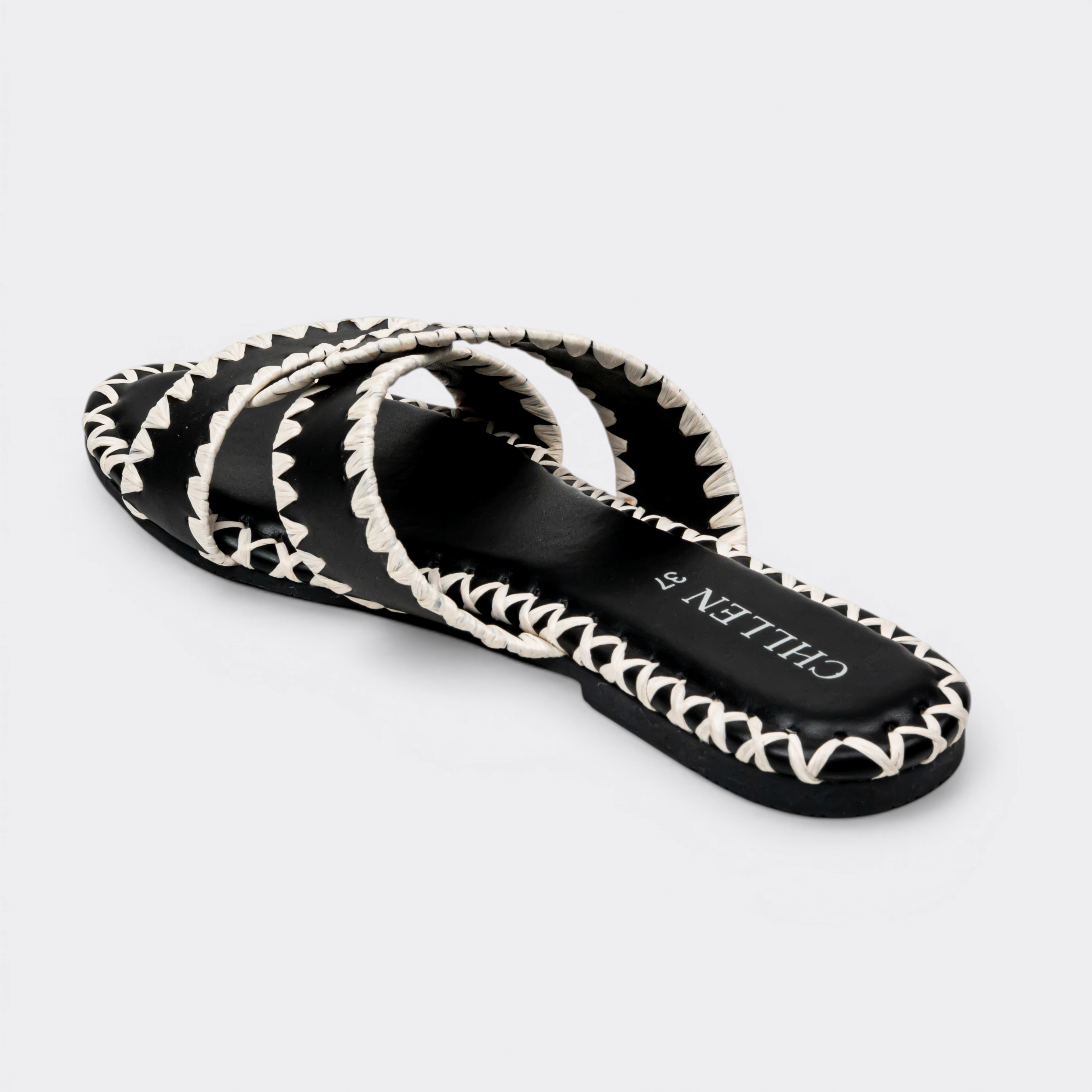 CHLLEN Noir Contrast Stitch Cross-Strap Flats