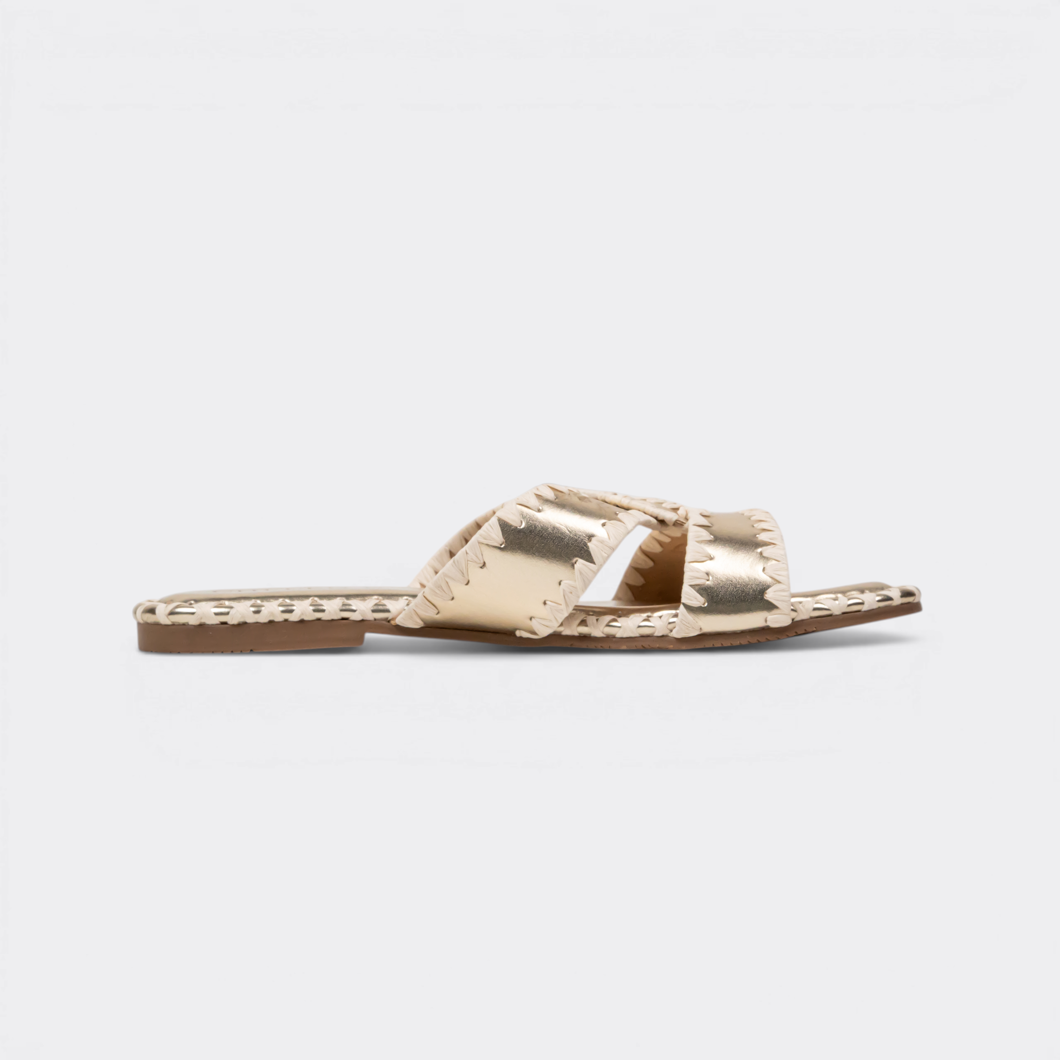 CHLLEN Gold Contrast Stitch Cross-Strap Flats