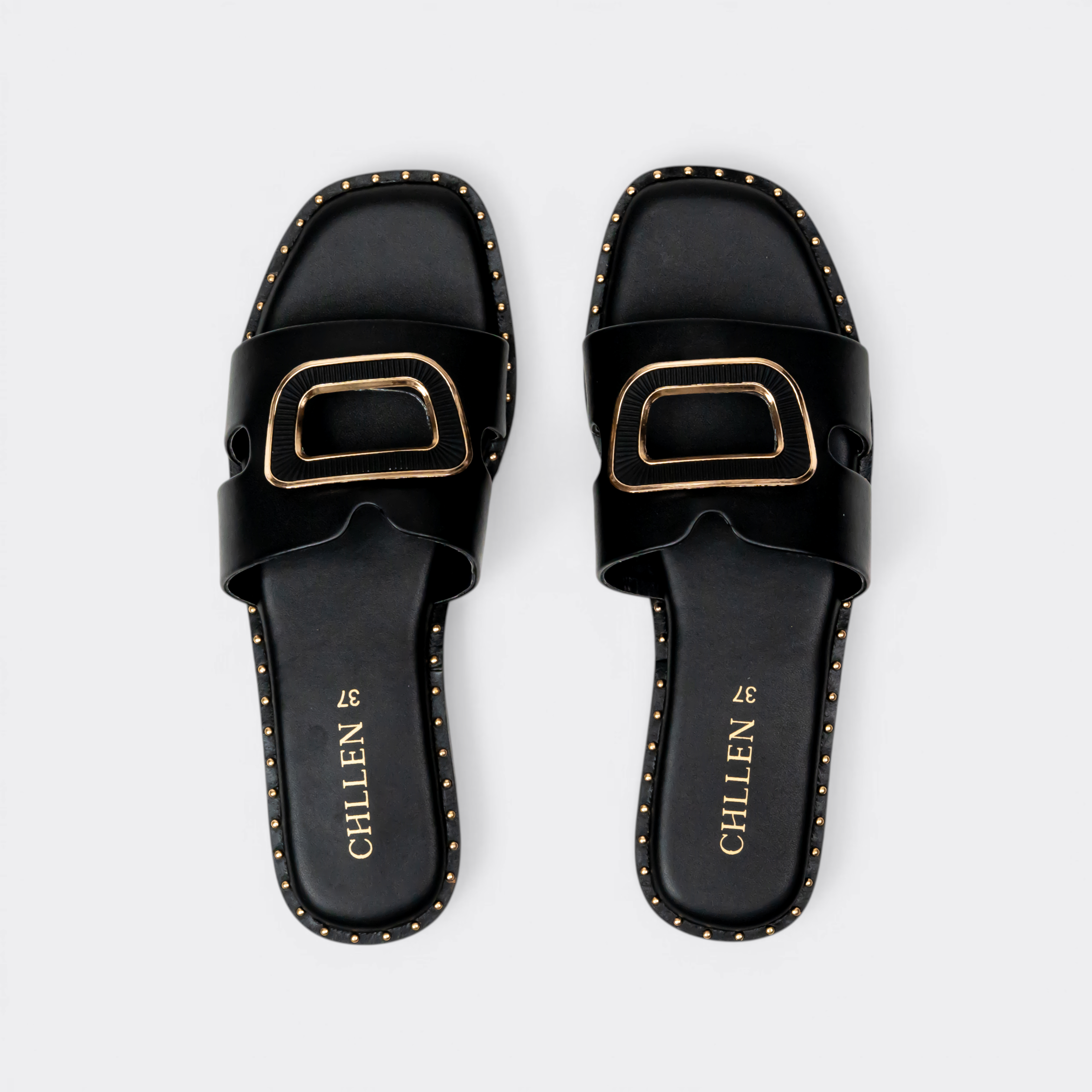 CHLLEN Noir Statement Buckle Flats
