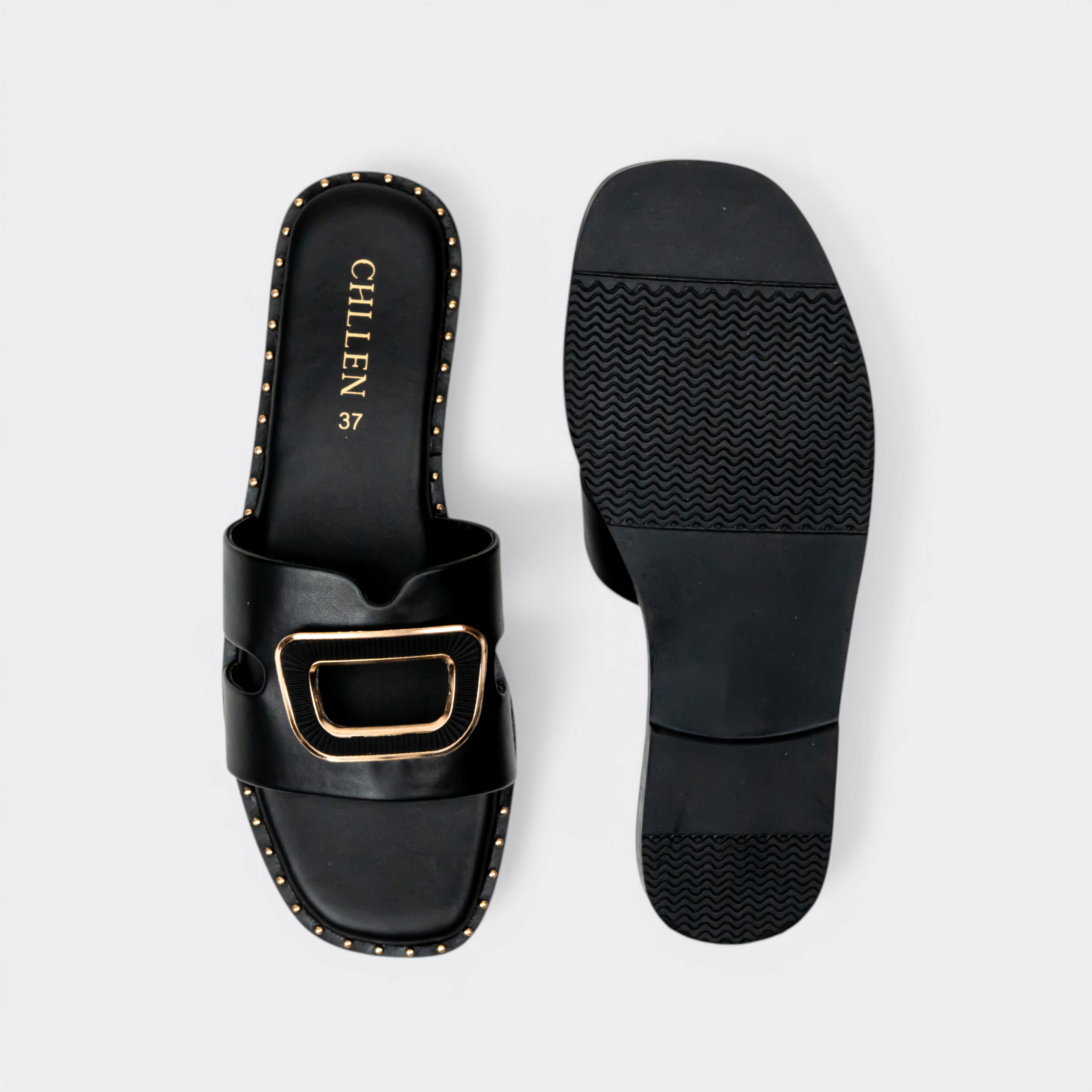 CHLLEN Noir Statement Buckle Flats