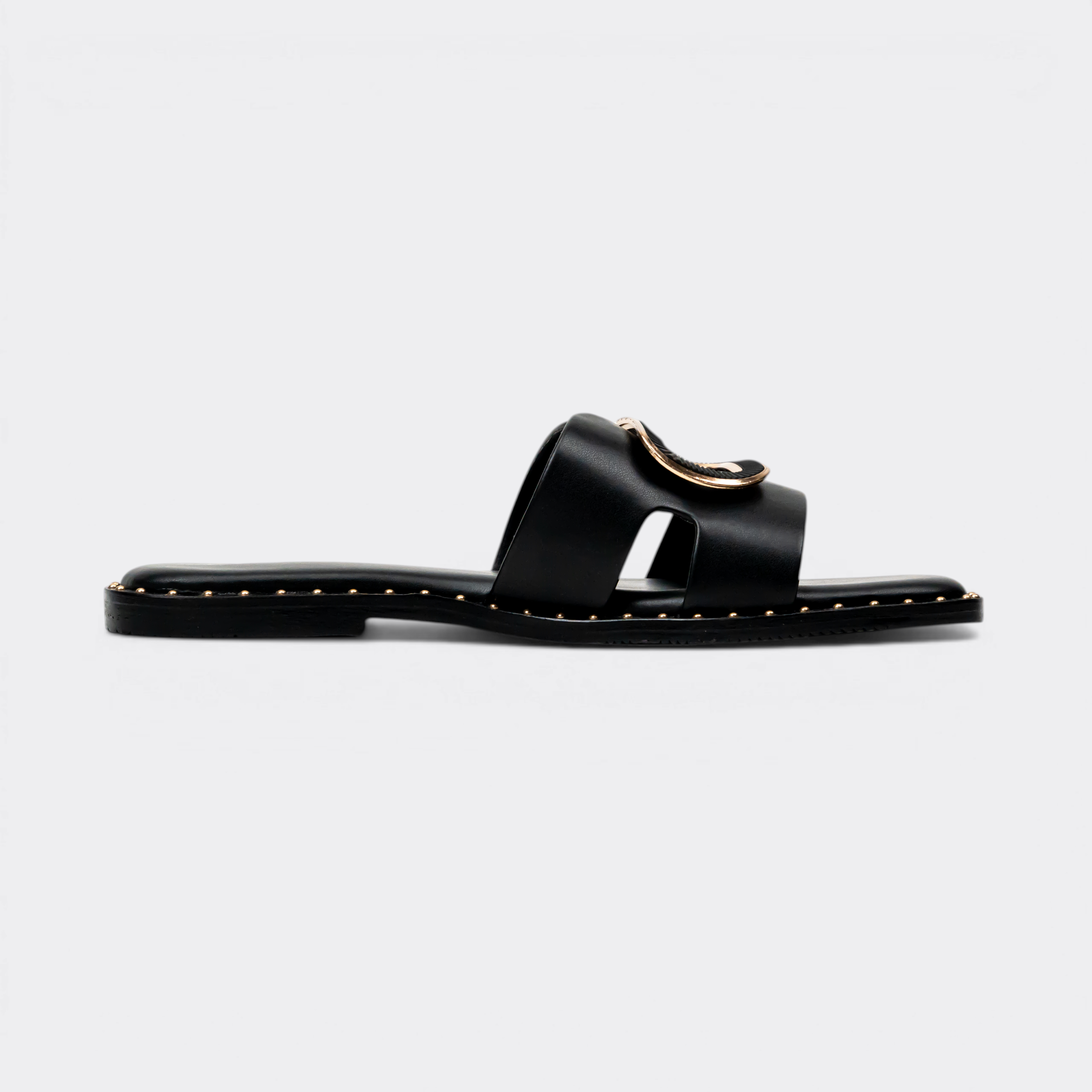 CHLLEN Noir Statement Buckle Flats