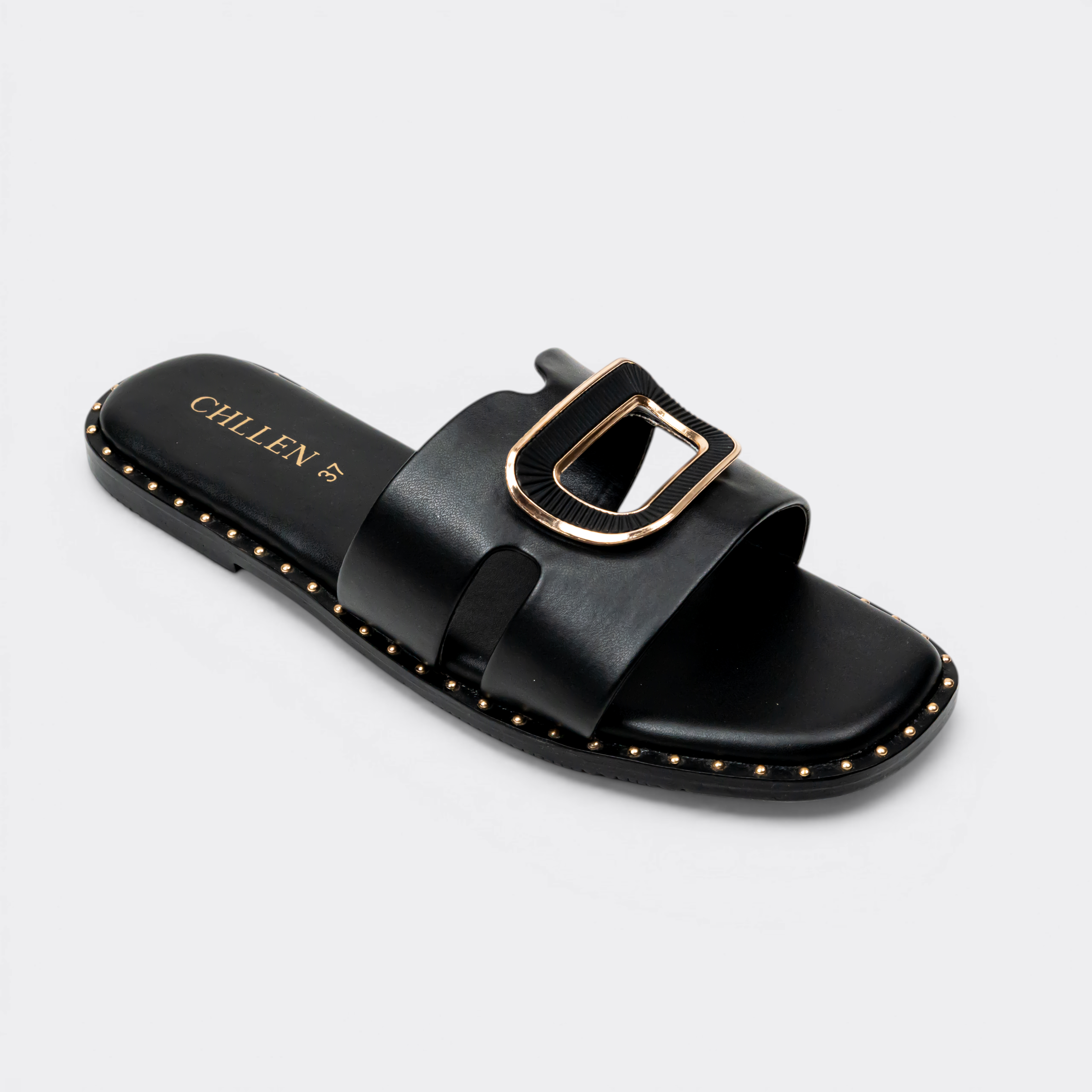 CHLLEN Noir Statement Buckle Flats