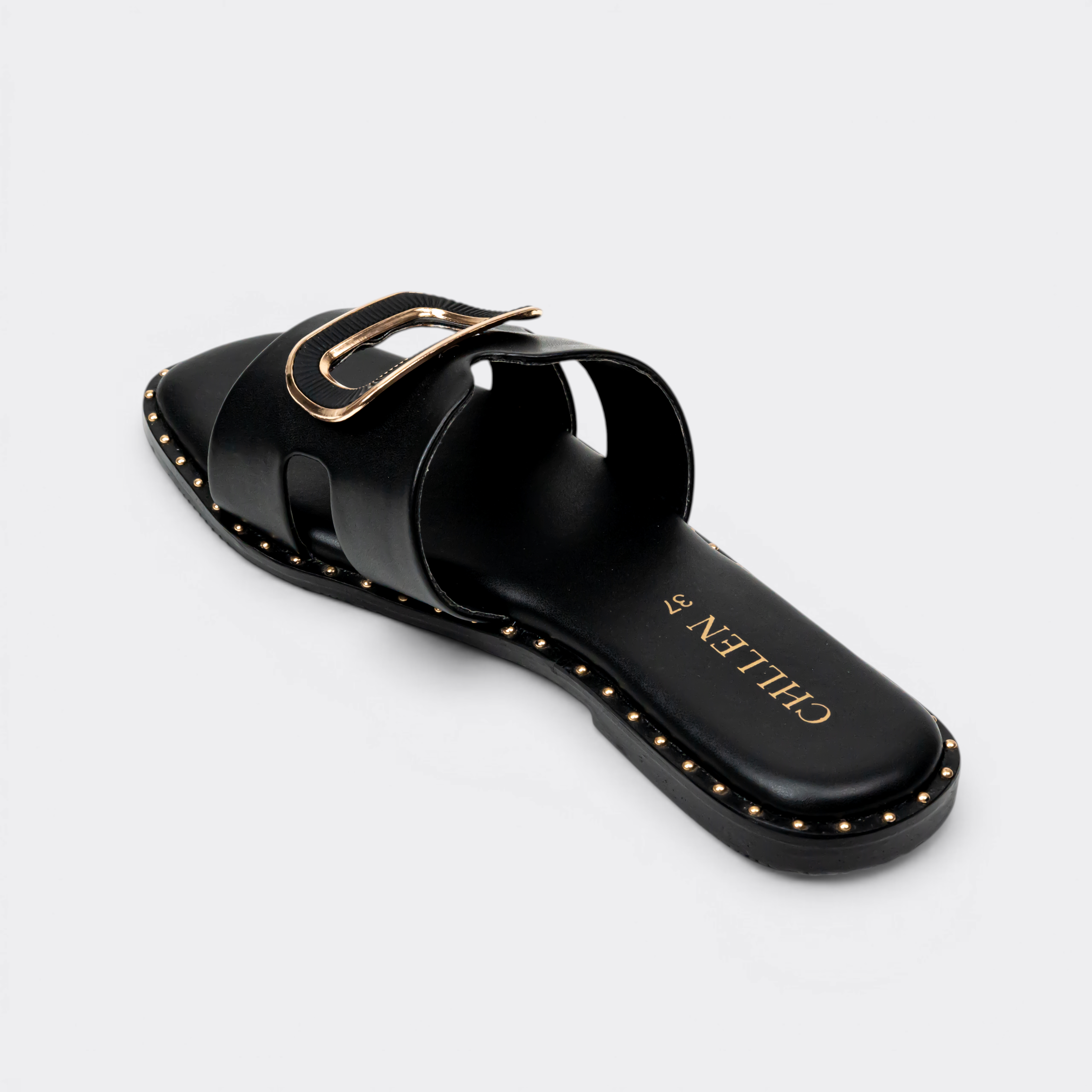 CHLLEN Noir Statement Buckle Flats